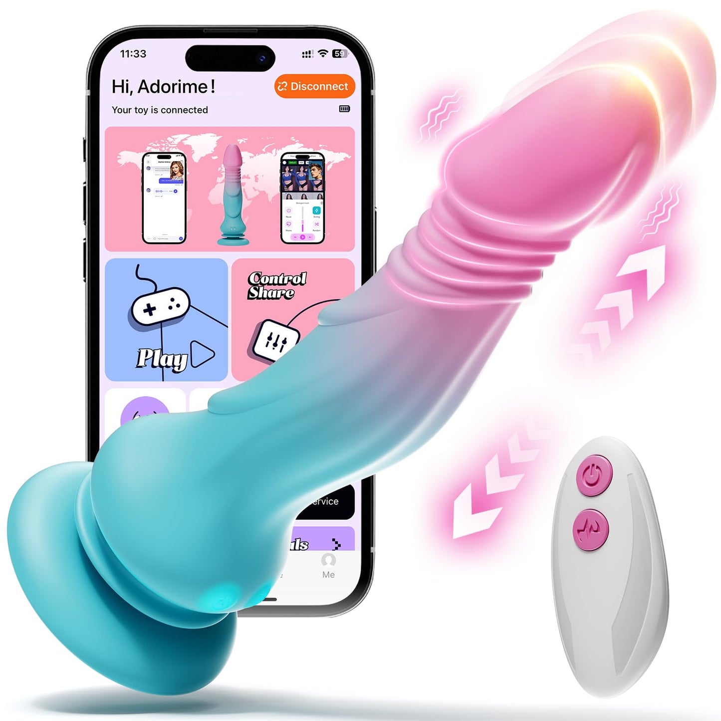 Adult Sex Toys Thrusting Dildos, Realistic Dildo G Spot Vibrator for Women Vaginal Anal Sex Hand Free Play, 7.5” Suction Cup Dildo with 9 Vibrating & Thrusting Modes, Couple Sex Toys & Games