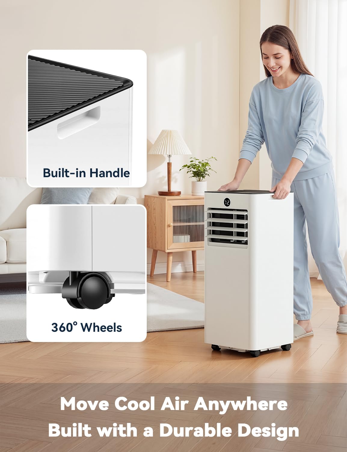 Manastin 8000 BTU Portable Air Conditioner, 4-in-1 AC Unit with Sleep, Cool, Dehumidifier & Fan, Cools up to 350 sq.ft, Remote Control, 24H Timer & Window Mount Kit, Bedroom