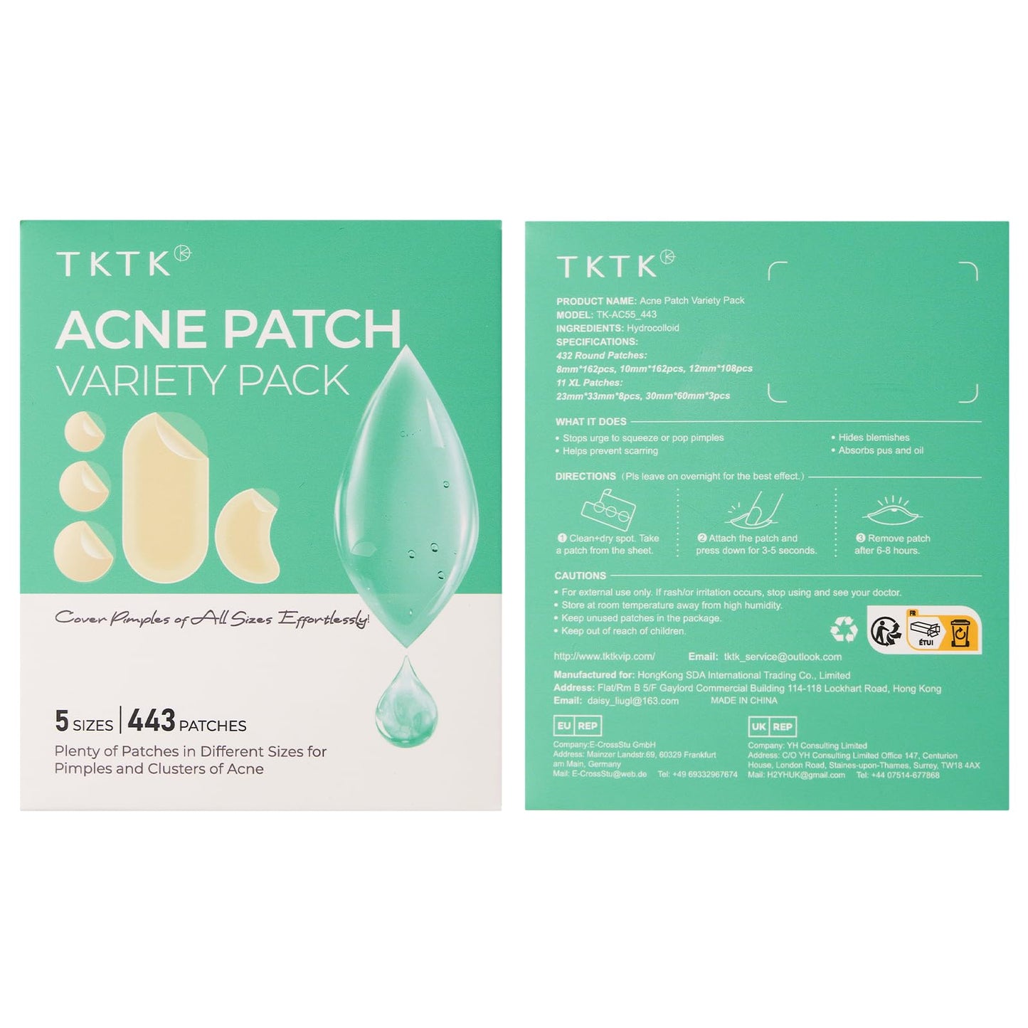 TKTK Chin Pimple Patches (100 Count 6 Sizes), XL Contoured Hydrocolloid Chin Patch 62x42 mm, Large Acne Patch for Face Blemishes Zit Breakouts, Maximum Absorption Overnight Stickers