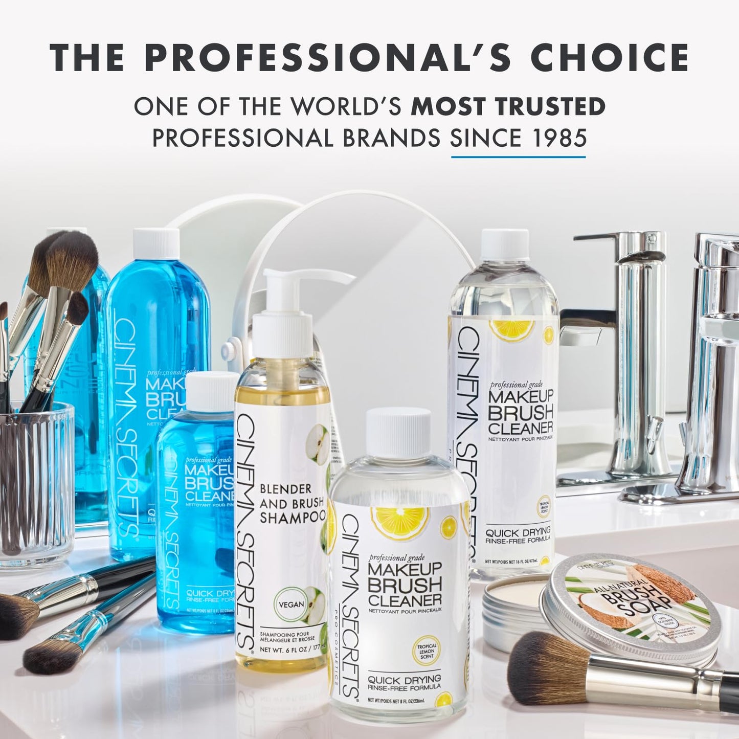 Cinema Secrets Original Blue Vanilla Makeup Brush Cleaner Solution - Professional Cleanser for Makeup Brushes - Quick-Drying, Rinse-Free Formula - Removes Stubborn Waterproof Make Up