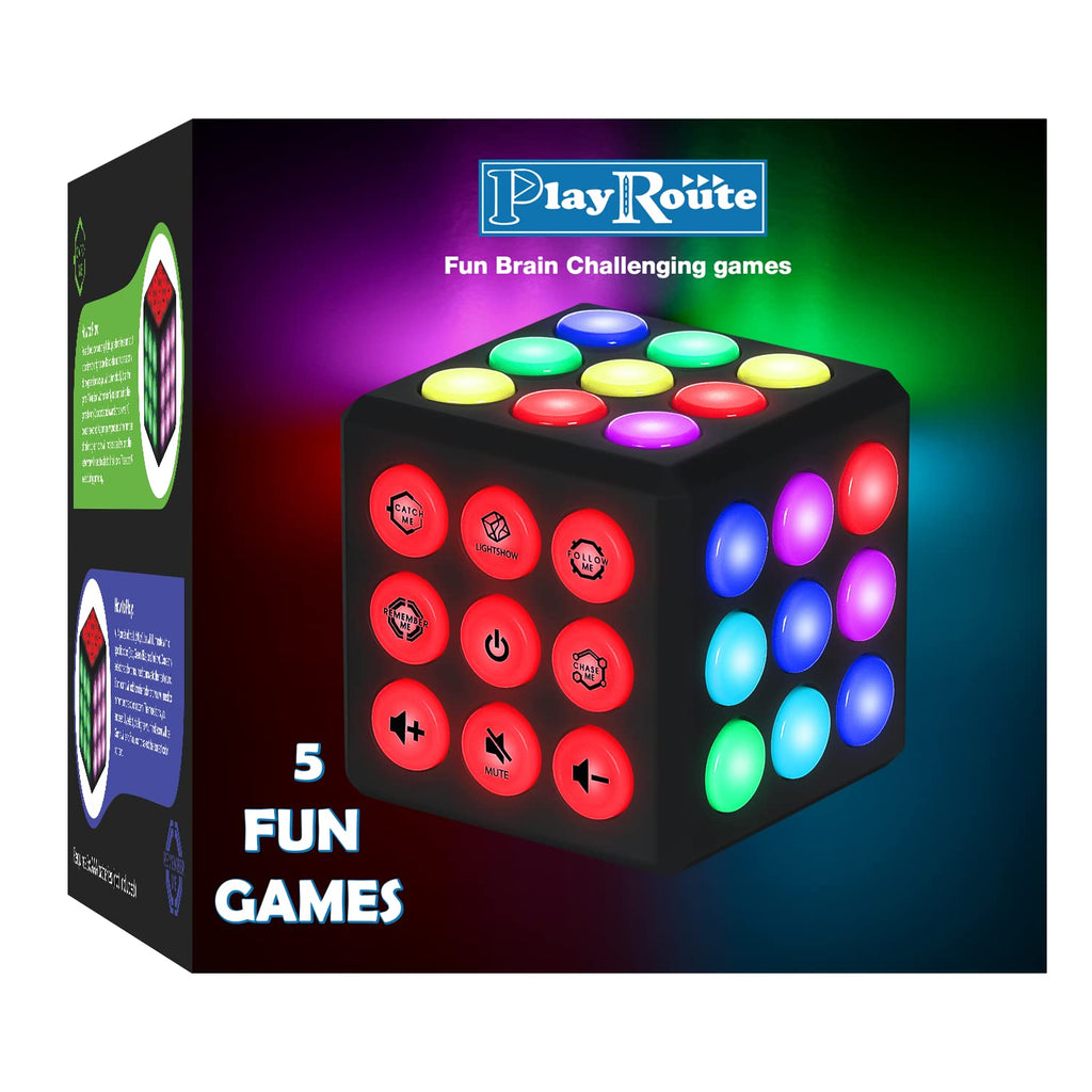PlayRoute Light Up Cube Brain and Memory Game - Gift Toy for Kids Boys & Girls Ages 6-12 Years and Up