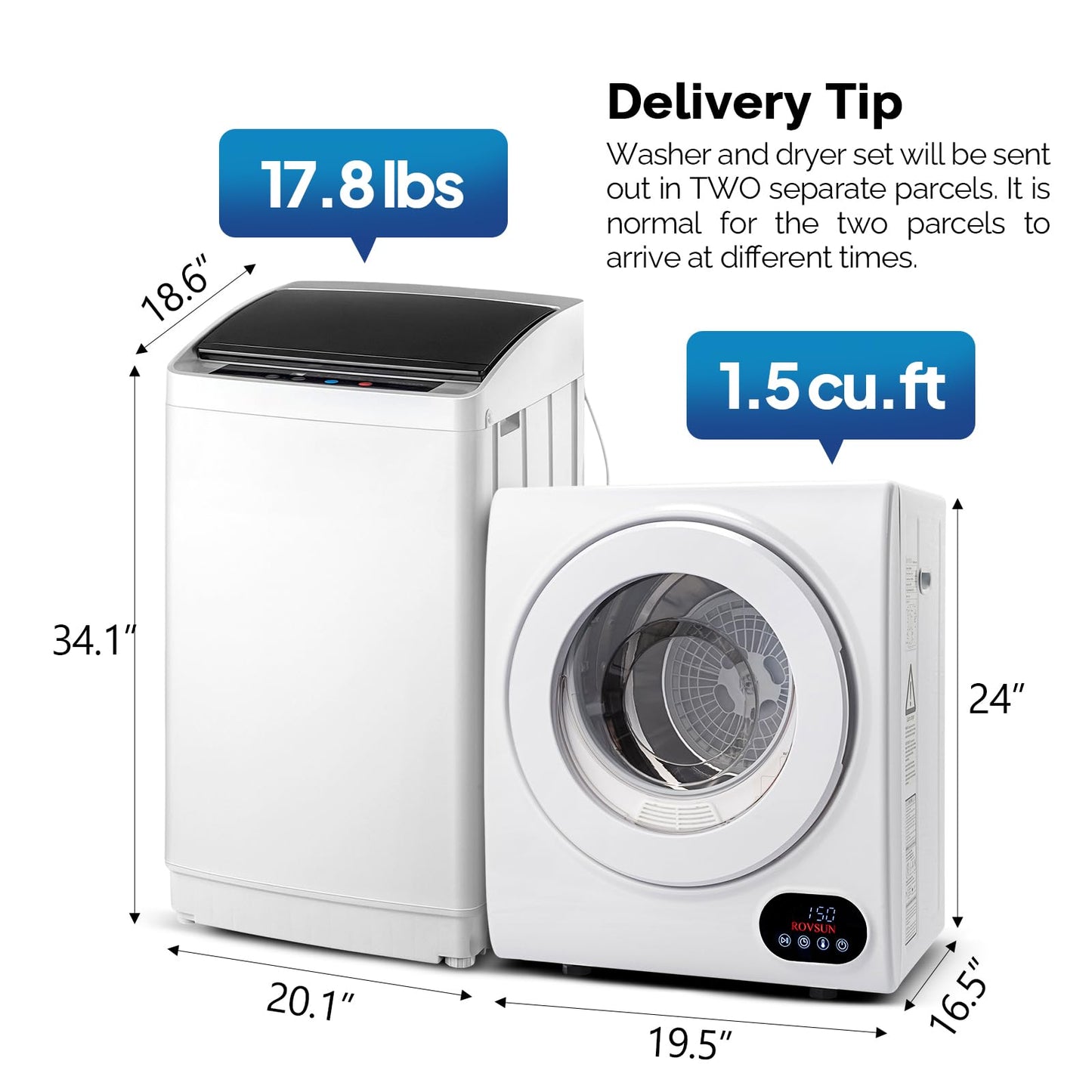 ROVSUN Full-Automatic Washing Machine and Portable Clothes Dryer Set, Compact Laundry Washer and Dryer Combo Set
