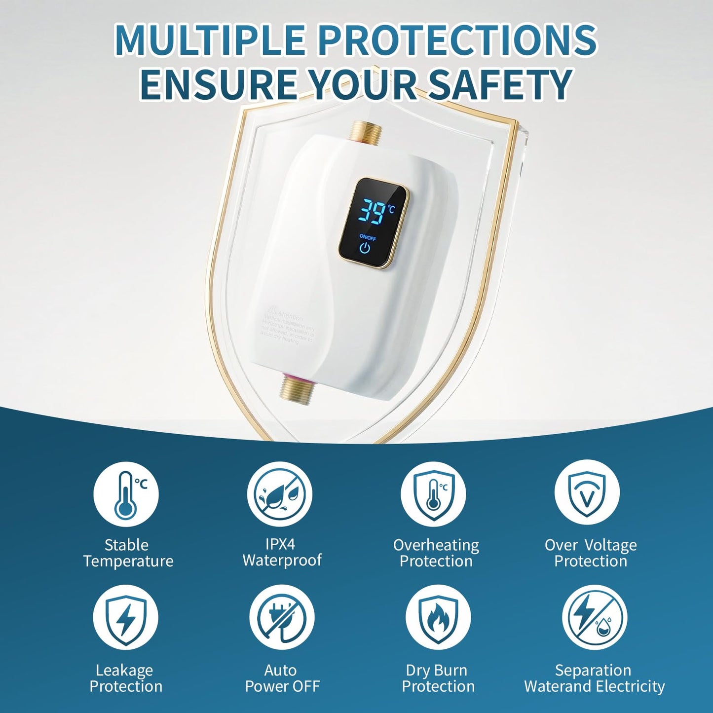 Tankless Water Heater Electric, 3000W Tankless Electric Water Heater 110V, On Demand Hot Water Heater Electric with Digital Display, Electric Tankless Hot Water Heater for Kitchen Bathroom Washin