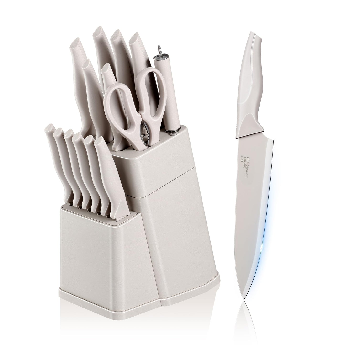 E-far 15-Piece Black/Khaki/White/Pink/Walnut Kitchen Knife Block Set