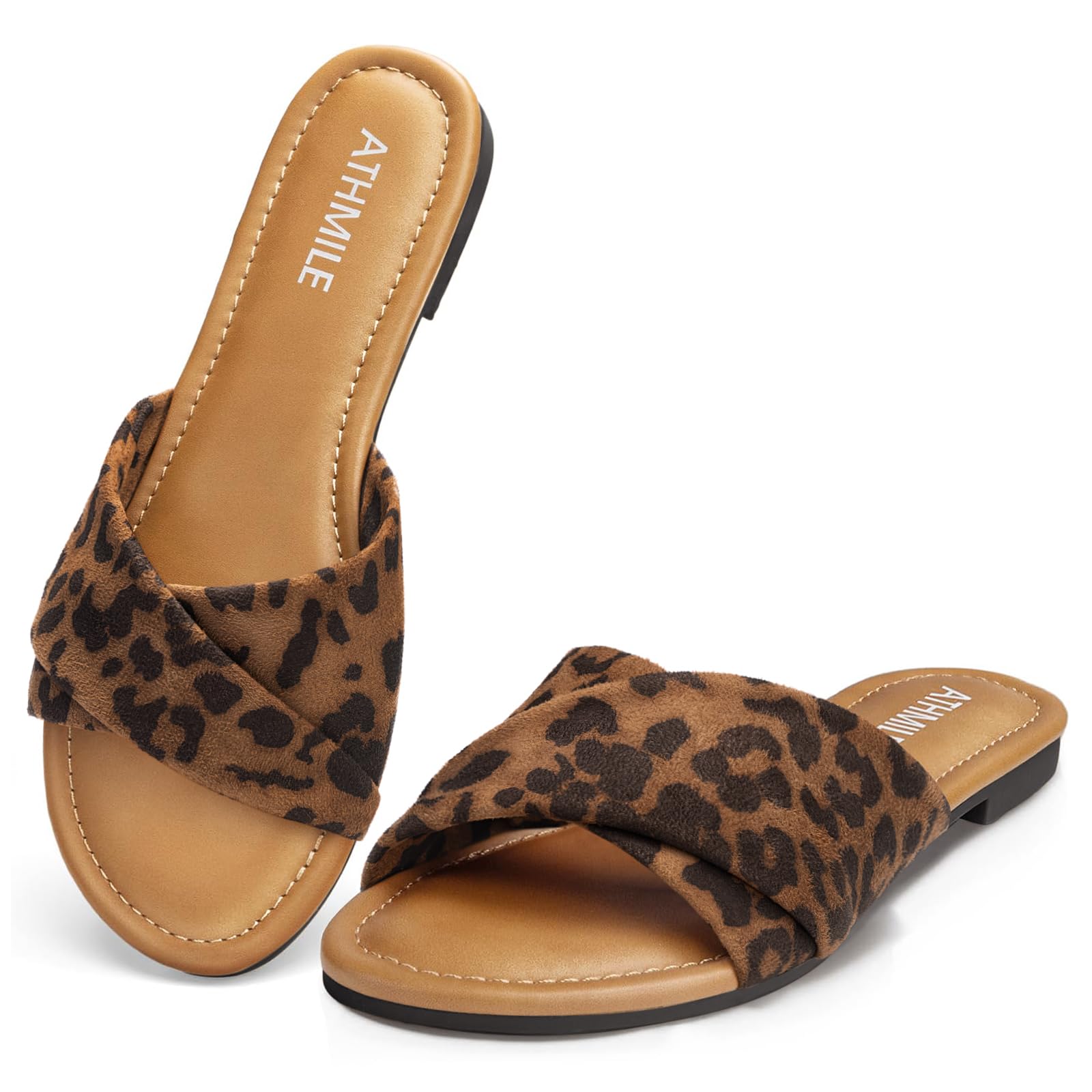ATHMILE Sandals for Women 2026 Dressy Summer Flat Comfortable Fashion Beach Cute Ladies Slides Leather Casual Dress Women's Sandals Size 6-11