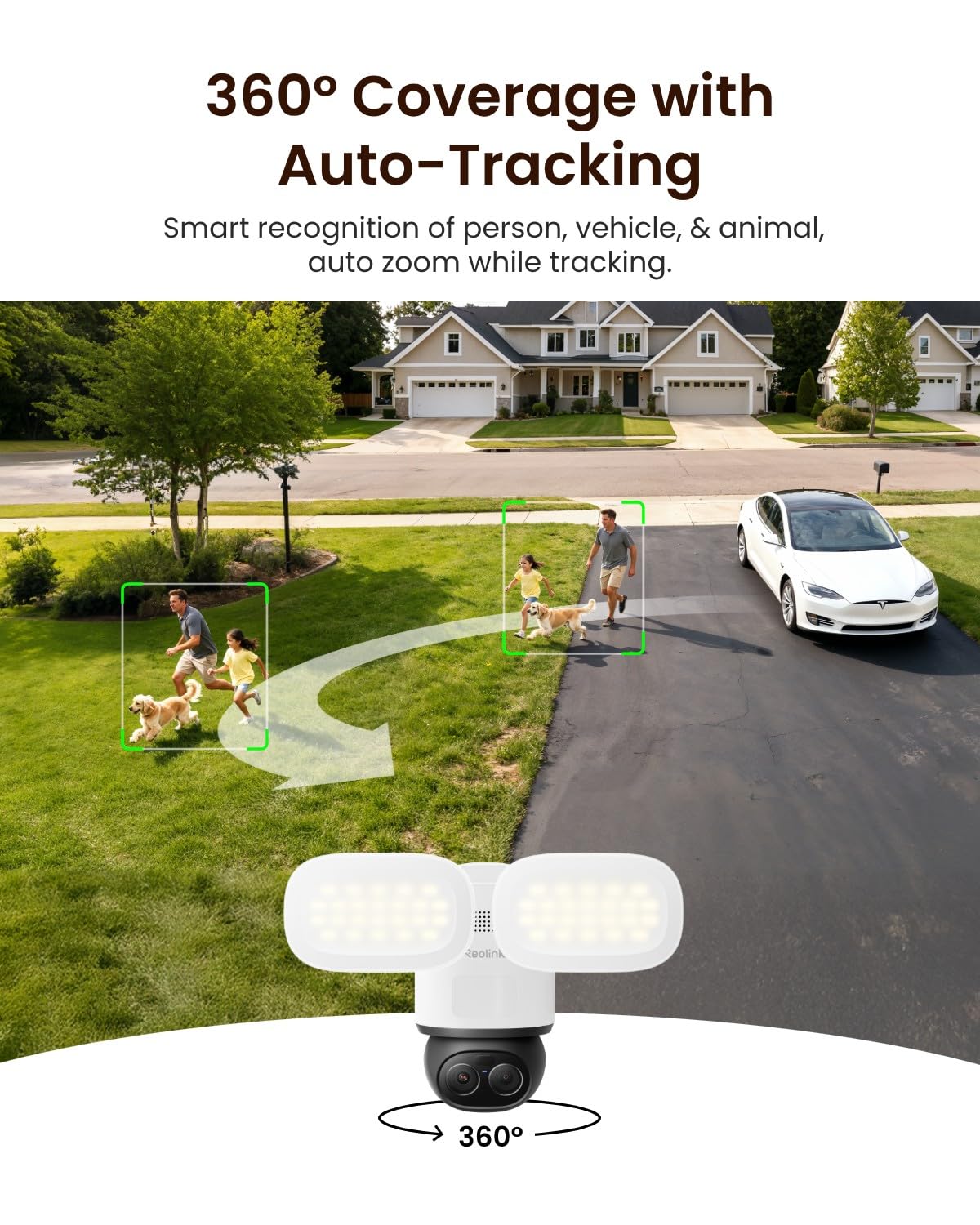 REOLINK TrackFlex Floodlight WiFi, 4K Dual-Lens Floodlight Camera, 3000 Lumens, 360° PTZ 6X Hybrid Zoom, Auto-Tracking, Privacy Focused Local AI Video Search & Storage, Dual-Band Wi-Fi 6, AC Hardwired