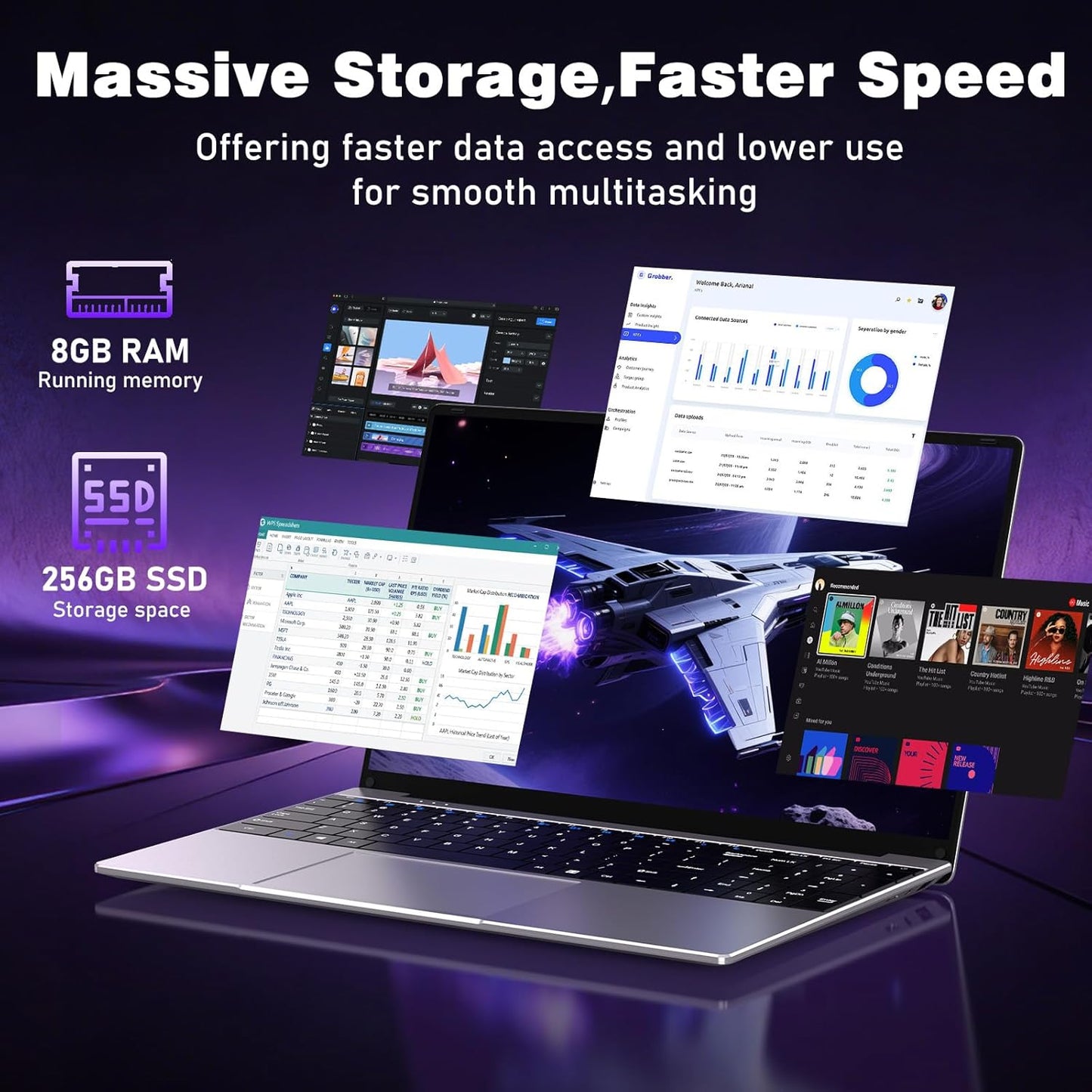 NIAKUN 15.6 Inch Laptop Computer Windows 11 Pro 8GB 256GB Silver