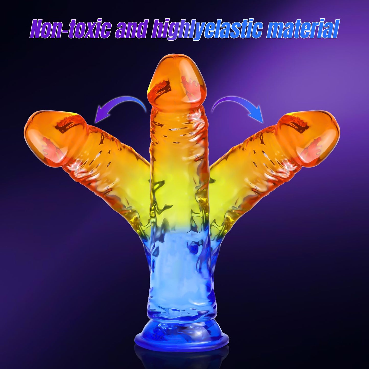 9 Inch Colorful Silicone Dildo, Blue-Yellow Clear Soft Flexible Dildo with Strong Suction Cup for Hands Free Play, Adult G-Spot Sex Toys for Vaginal and Anal Stimulation