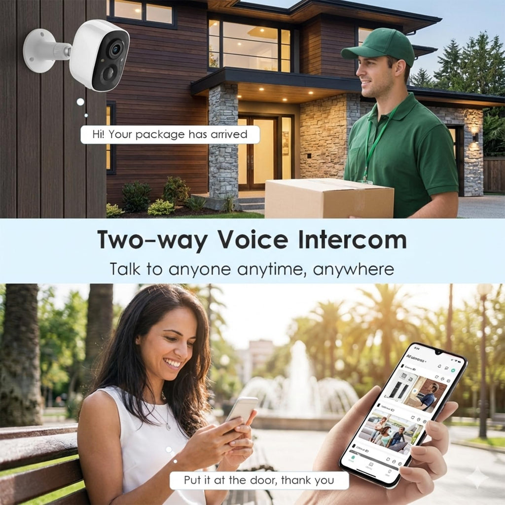 GMK Security Cameras Wireless Outdoor, WiFi Battery Powered Camera, 2-Way Talk IP65 Waterproof, Remote Access, Cloud/SD Storage