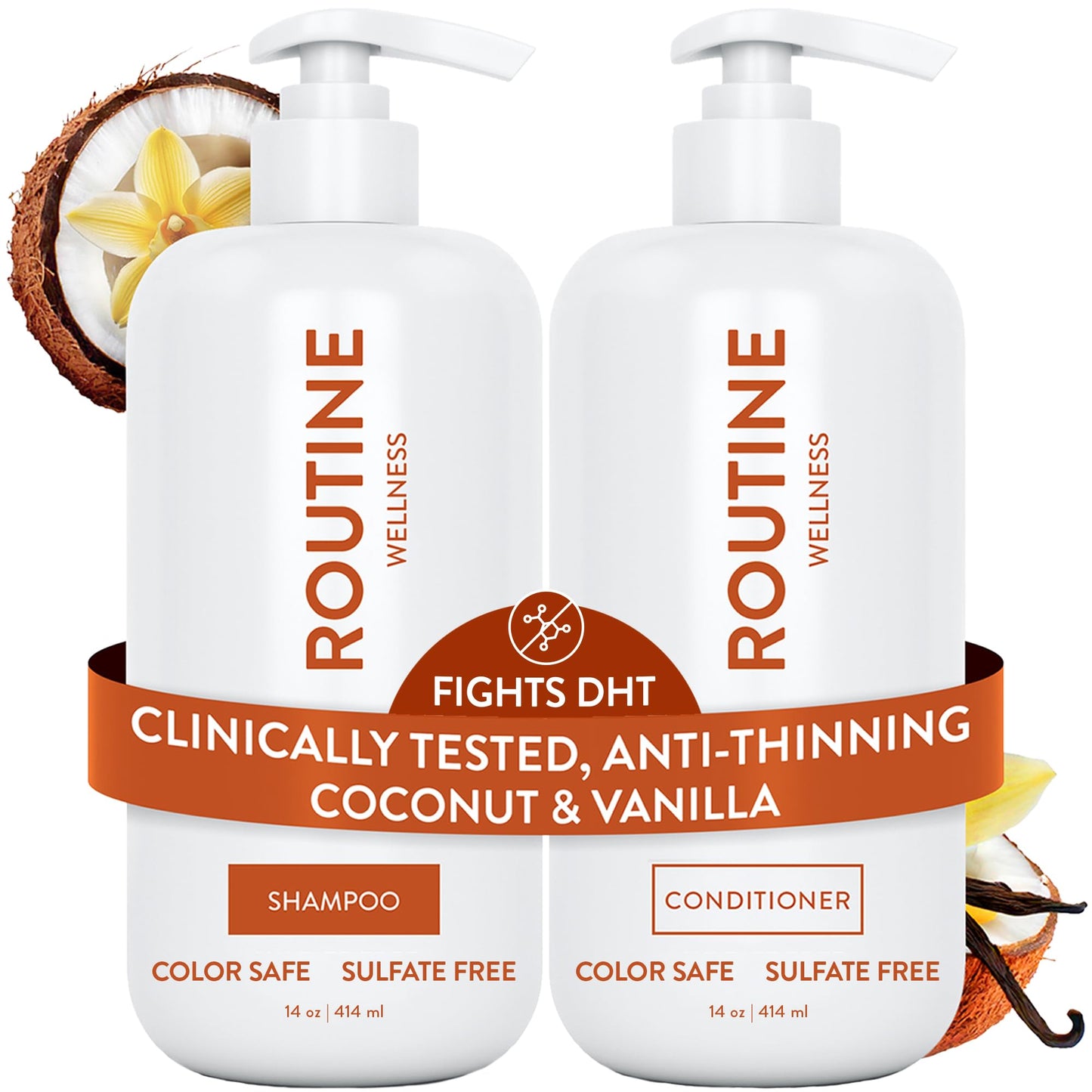 Routine Wellness Anti-Thinning Shampoo and Conditioner Set for Thinning Hair - Biotin DHT Blocker Women & Men - Color Safe Shampoo for Hair Loss & Healthier Hair - Set