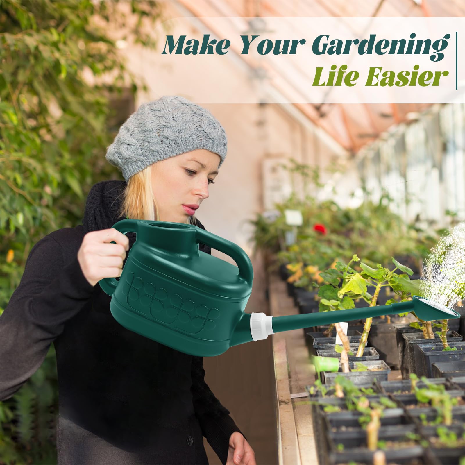 Watering Can, Garden Watering Can Outdoor, Plant Water Can with Removable Long Spout and Stainless Steel Sprinkler Head, Large Plastic Outdoor Watering Cans for Gardening Flower Plants
