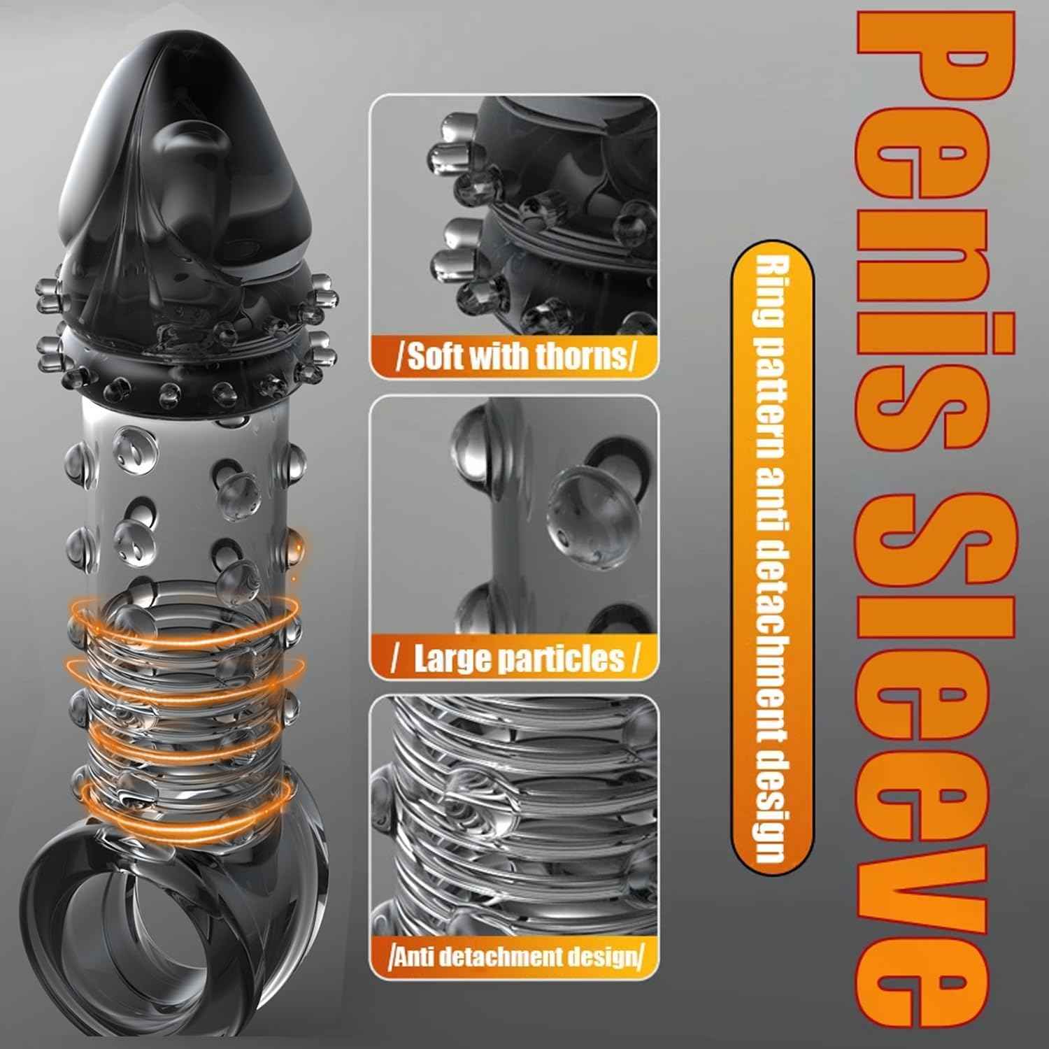Penis Sleeve Penis Ring Male Sex Toy, Reusable Penis Pump Cock Sleeve with Multi-Stage Design Stimulation Spiral, Penis Enlarger Extender 2.4 inch, Super Soft Penis Rings for Mens Couples Sex Toys
