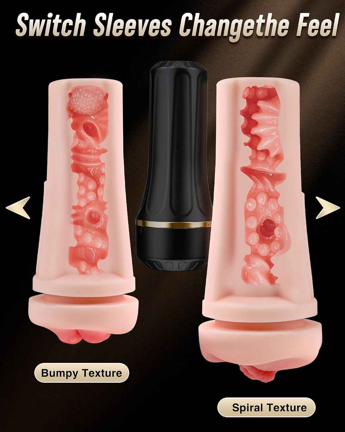 EINSEO Male Masturbator with Dual Sleeves - 7.5in Pocket Pussy & Mouth Textured Soft Fleshy TPE Channel Sex Toys for Men, Adjustable Suction Male Manual Stroker, Penis Training Enema Toy, Sex Machine