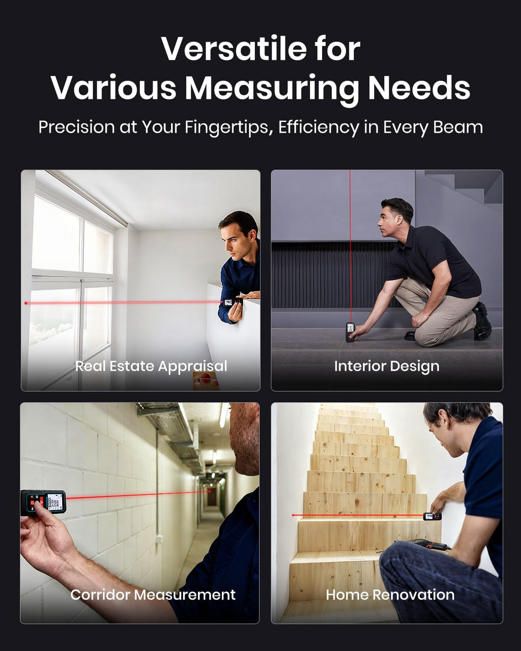 Laser Measure Device, MiLESEEY Digital Laser Tape Measure with Upgrade Electronic Angle Sensor, 2mm Accuracy, Area Measurement,Volume and Pythagoras, 2" LCD Backlit,Mute, Battery Included