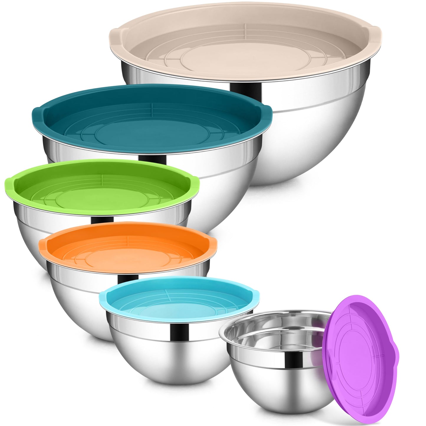 LIANYU 6-Piece Stainless Steel Mixing Bowls with Lids Set