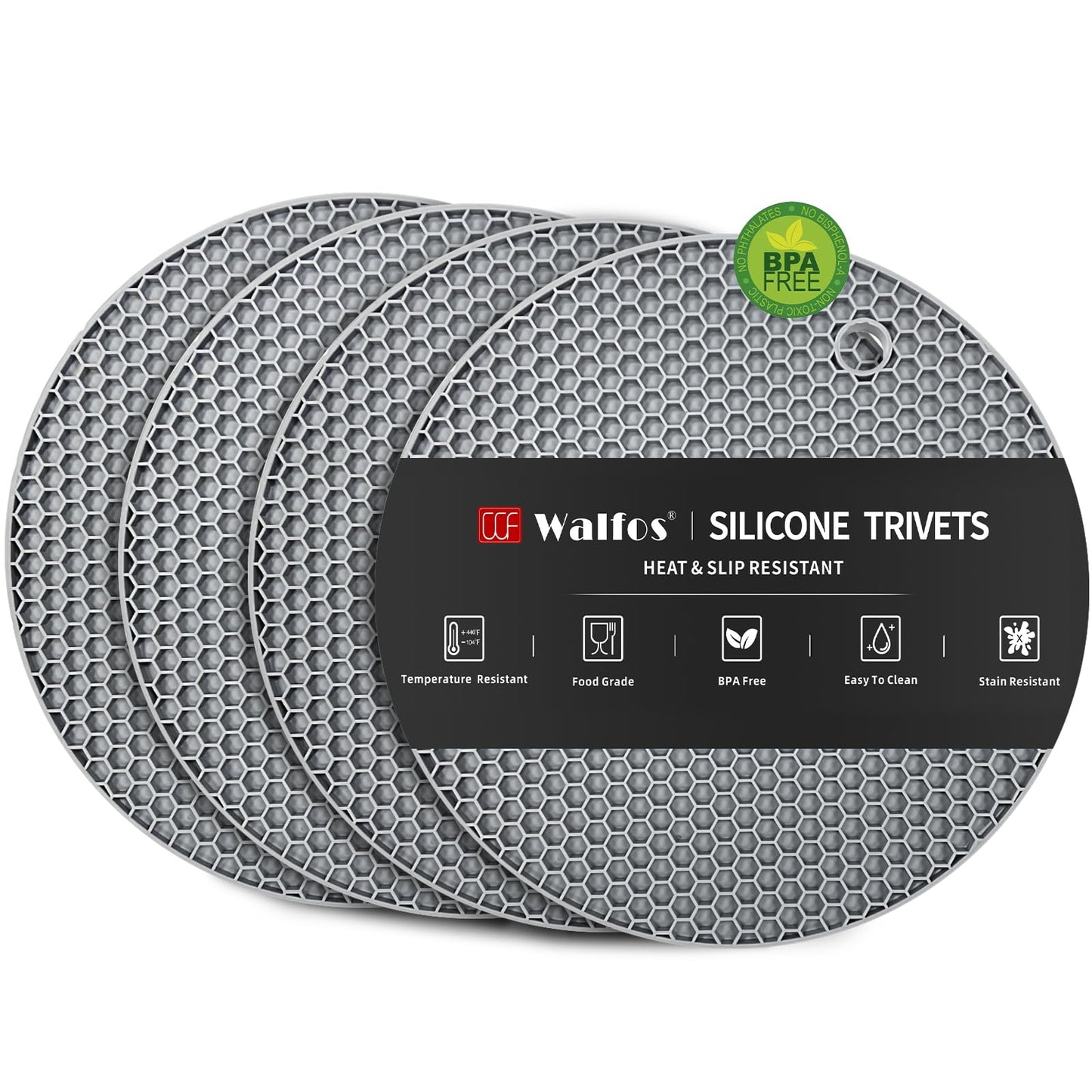 Walfos Silicone Trivets Set - Heat Resistant Pot Holder, Non-Slip & Flexible,Multi-Purpose Kitchen Table Mat, Prefect for Hot Dishes,Spoon Holder, Oven Mitt