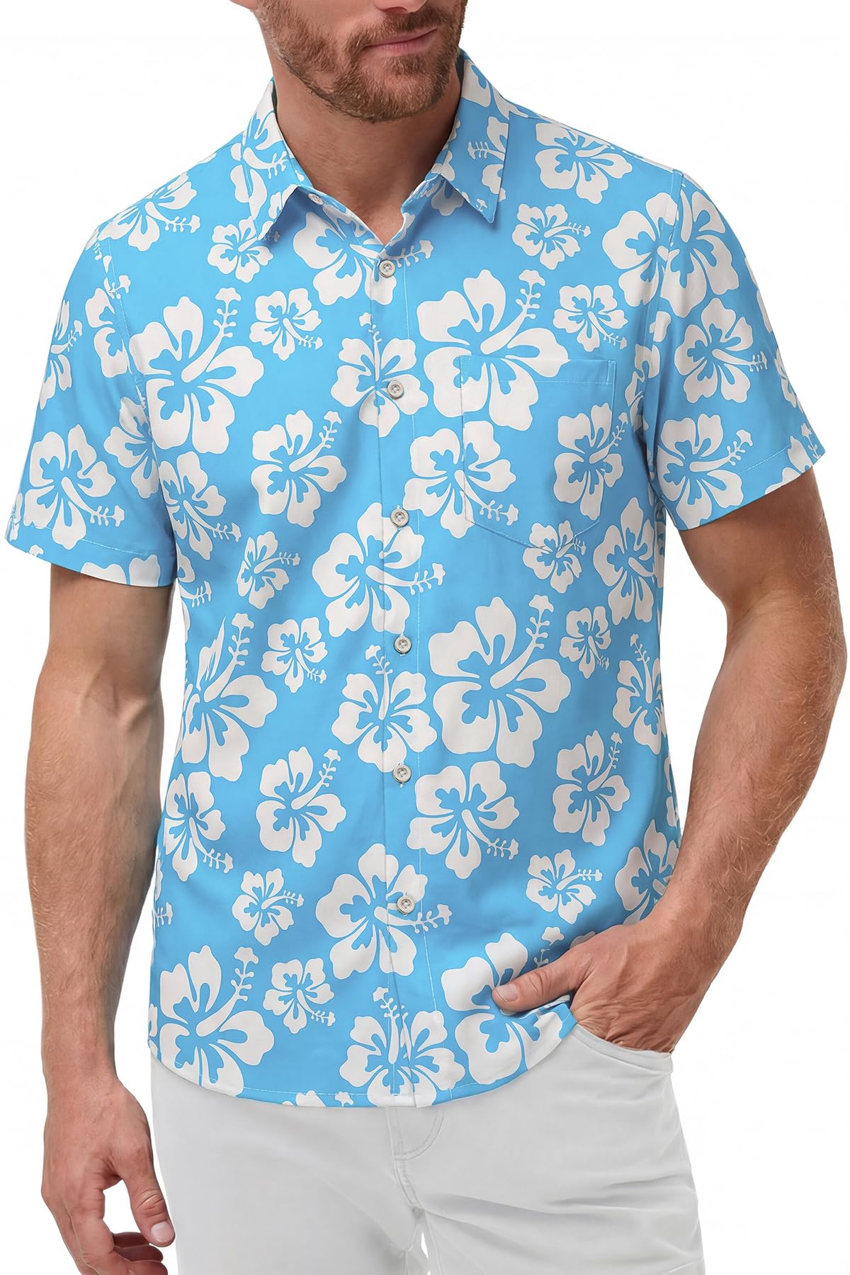 KYKU Mens Hawaiian Shirts Short Sleeve Button Down Summer Vacation Beach Shirts, Pleated Back, with Pocket