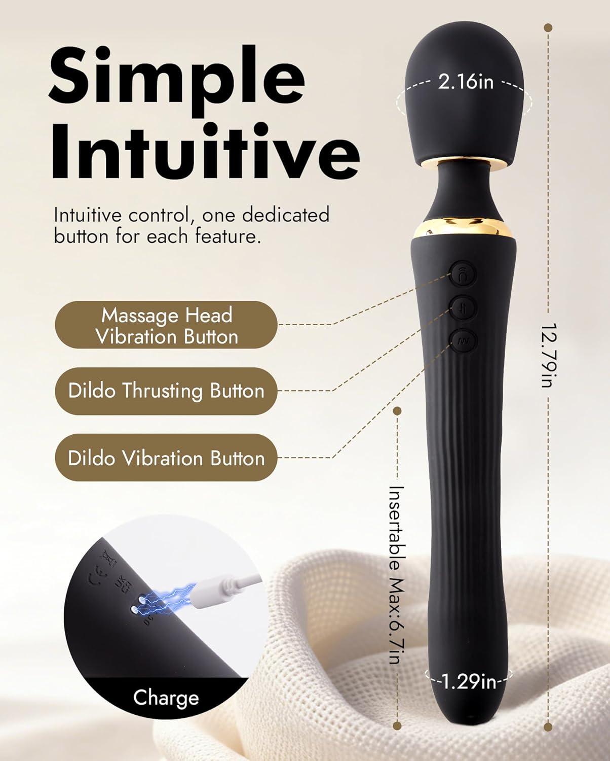 UTIMI Dual-Ended App Controlled Vibrator Wand Dildo Silicone Black