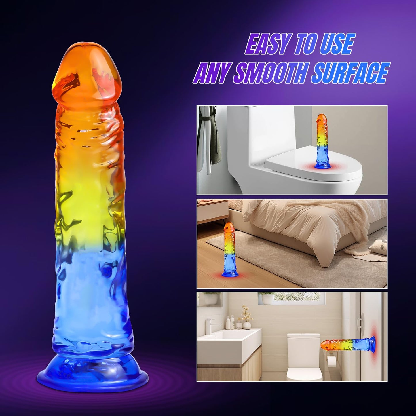 9 Inch Colorful Silicone Dildo, Blue-Yellow Clear Soft Flexible Dildo with Strong Suction Cup for Hands Free Play, Adult G-Spot Sex Toys for Vaginal and Anal Stimulation