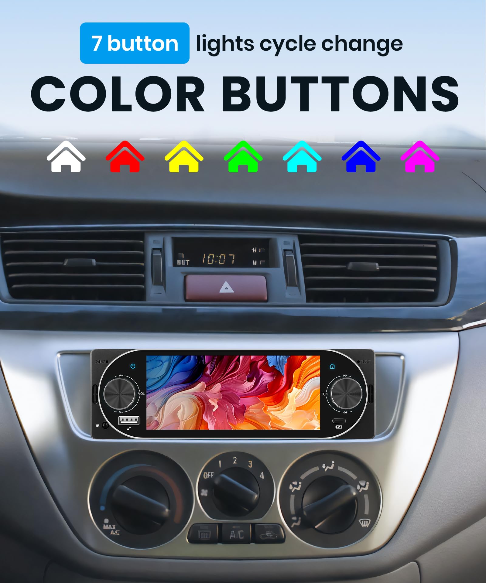 Rimoody Single Din Car Stereo with Wireless CarPlay & Android Auto, 5.1 Inch Touch Screen Car Radio with Bluetooth 5.2, FM/RDS, EQ, SWC/MIC, USB/Type-C, Backup Camera Car Audio Receiver