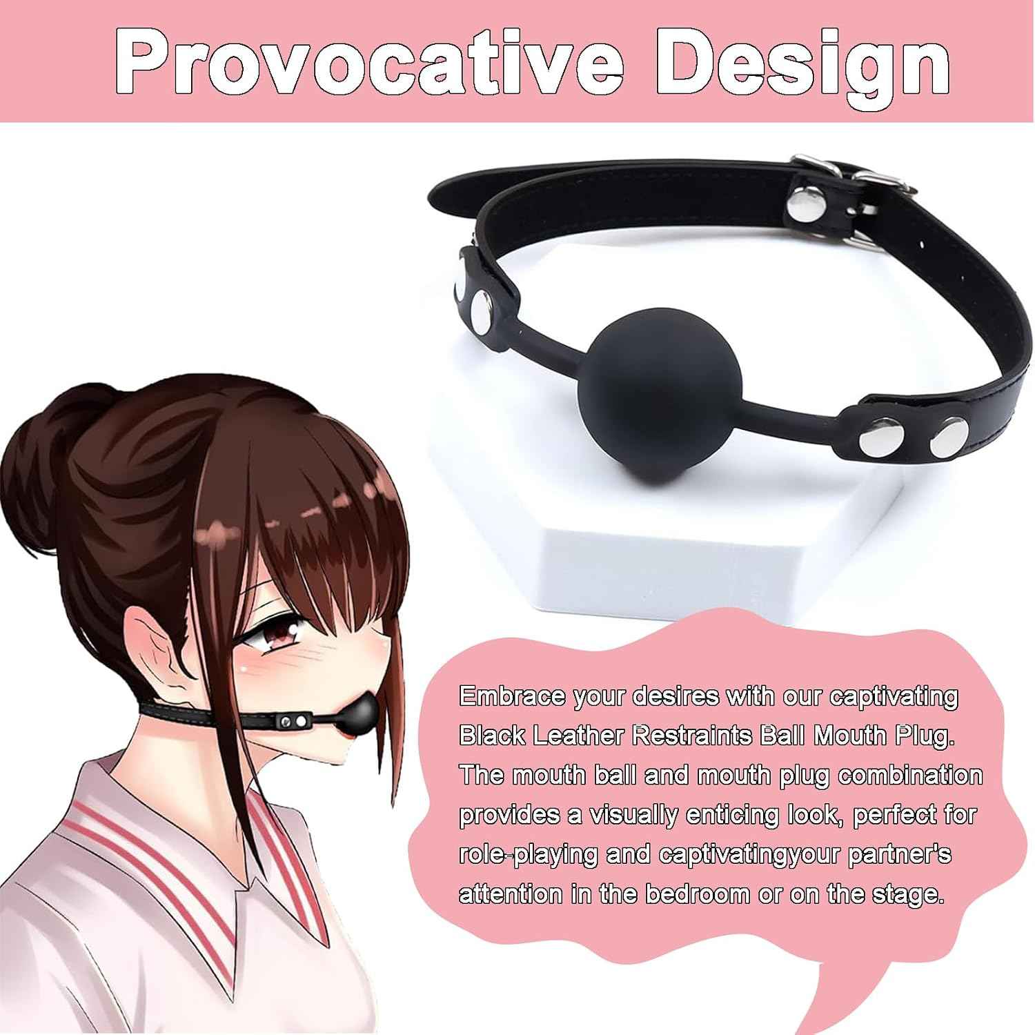 Leather Restraints Ball Mouth Plug Silicone Bondage Ball Gag Silicone Bondage Ball Gag for Sex, BDSM Restraints Toys Sex Gag Muzzles (B3)