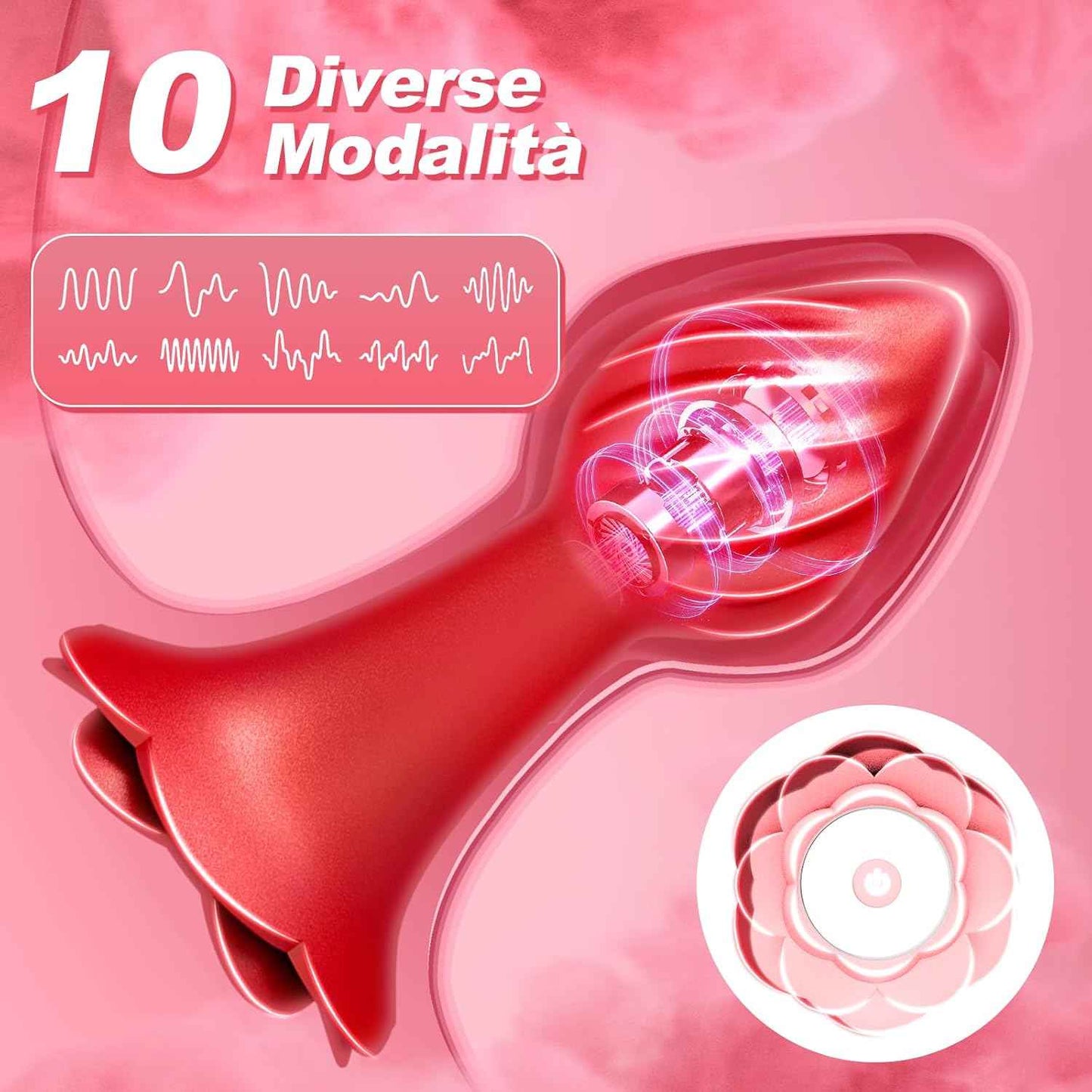 Generic Silicone Thrusting Novelty Toy 10 Vibration Modes Red