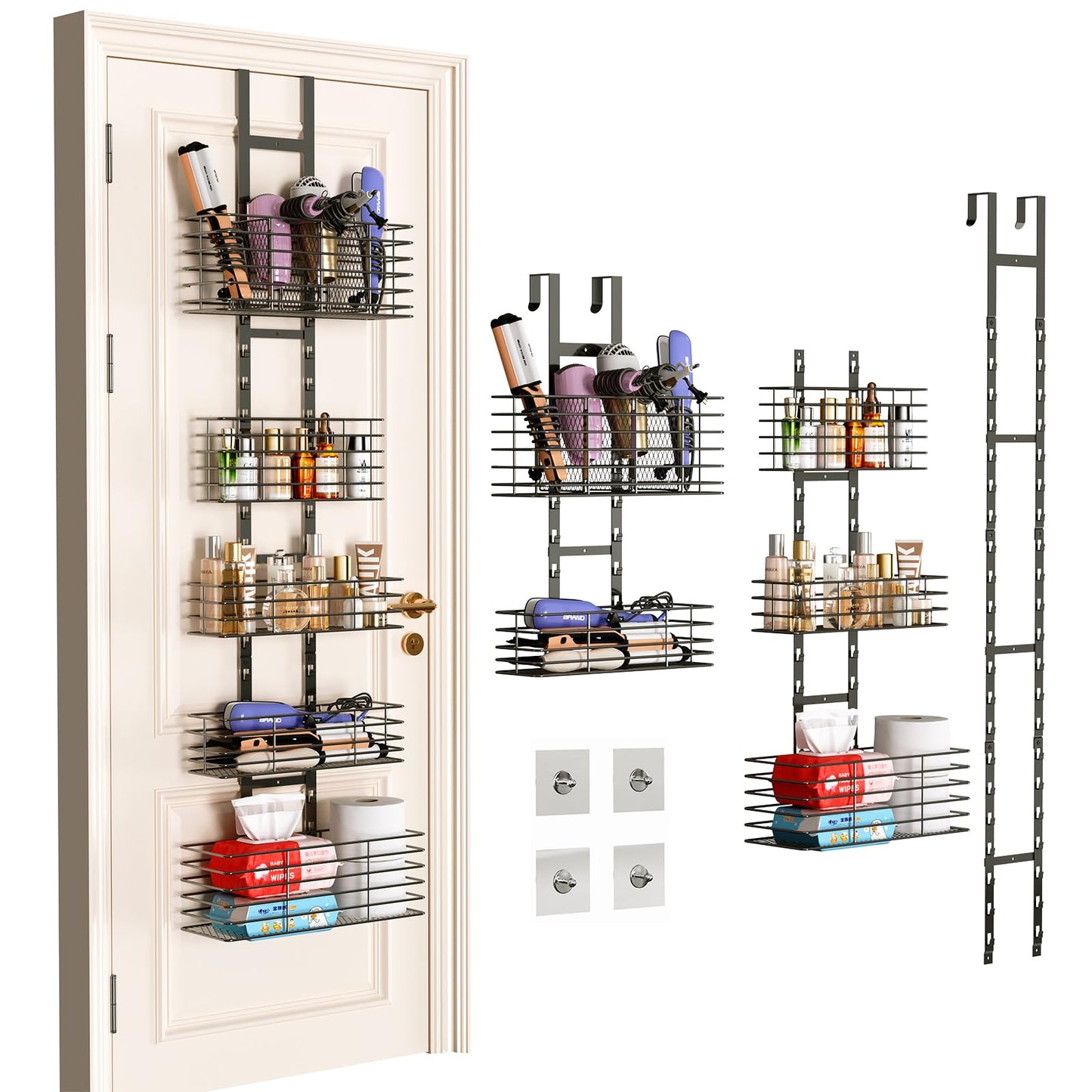 Yuyetuyo Hair Tool Organizer Over The Door Bathroom Organizer - Hair Dryer Holder - Adjustable Height, DIY Bathroom Storage Shelf Wall Mounted for Flat/Curling Irons, Hair Straighteners, Skincare