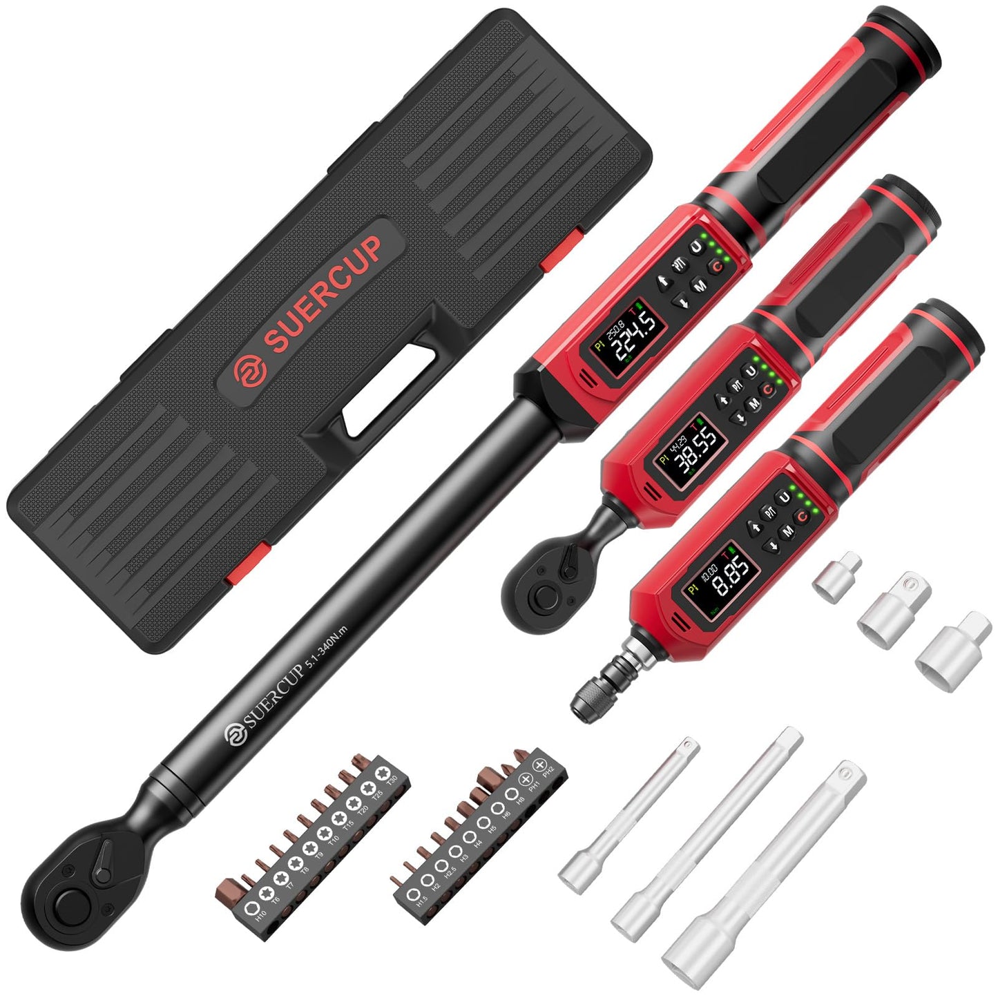 SUERCUP Digital Torque Wrenc ±1% Accuracy with Vibration, Buzzer,LED Notification and Five Units of Measure, for Car,Motorcycle Repair, DIY