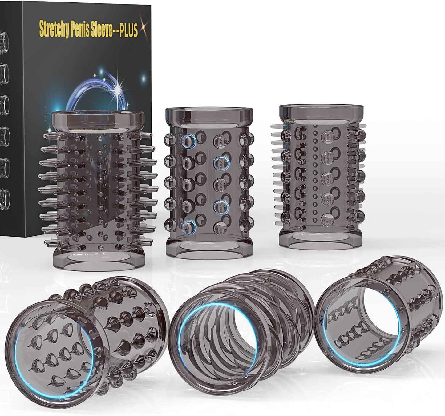 Penis Rings,Penis Sleeve Set,Cock Rings with 6 Stretchy Textured Studded Stretchy,Erection Enhancing Enhance Men,Adult Sex Toys for Men Couple