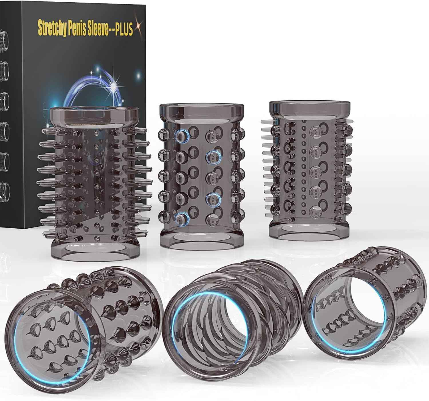 Penis Rings,Penis Sleeve Set,Cock Rings with 6 Stretchy Textured Studded Stretchy,Erection Enhancing Enhance Men,Adult Sex Toys for Men Couple