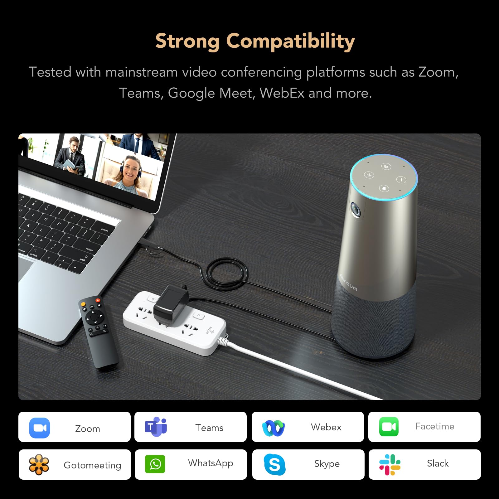 NUROUM C46 4K Video Conference Webcam with Mic, 8MP CMOS/AI Auto-Framing/5x Zoom, Conference Room Camera with Noise Cancelling Microphone&Speaker, 16ft Voice Pickup