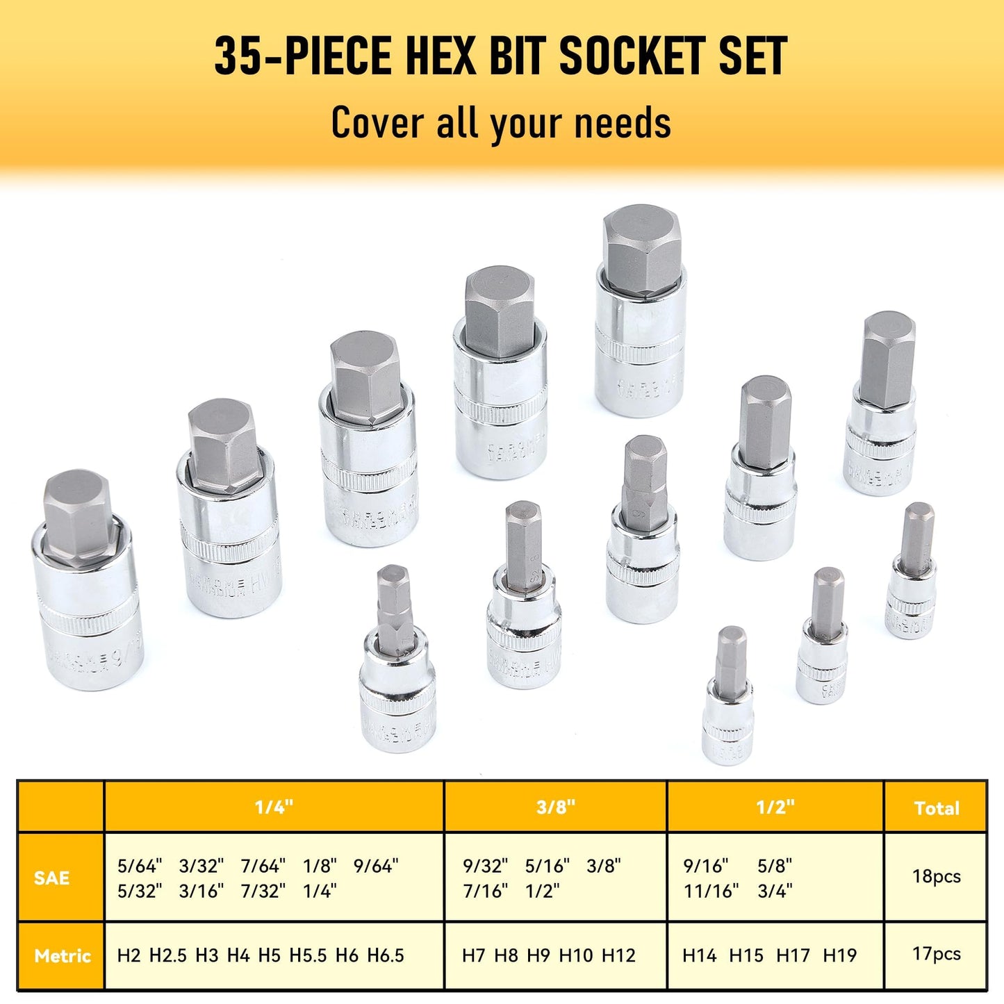 107-Piece Master Torx & Allen Bit Socket Set, S2 Steel, 1/4" 3/8" 1/2" Drive, Long Torx, Ball End Hex, Tamper-Resistant Star, E-Star Sockets, SAE & Metric