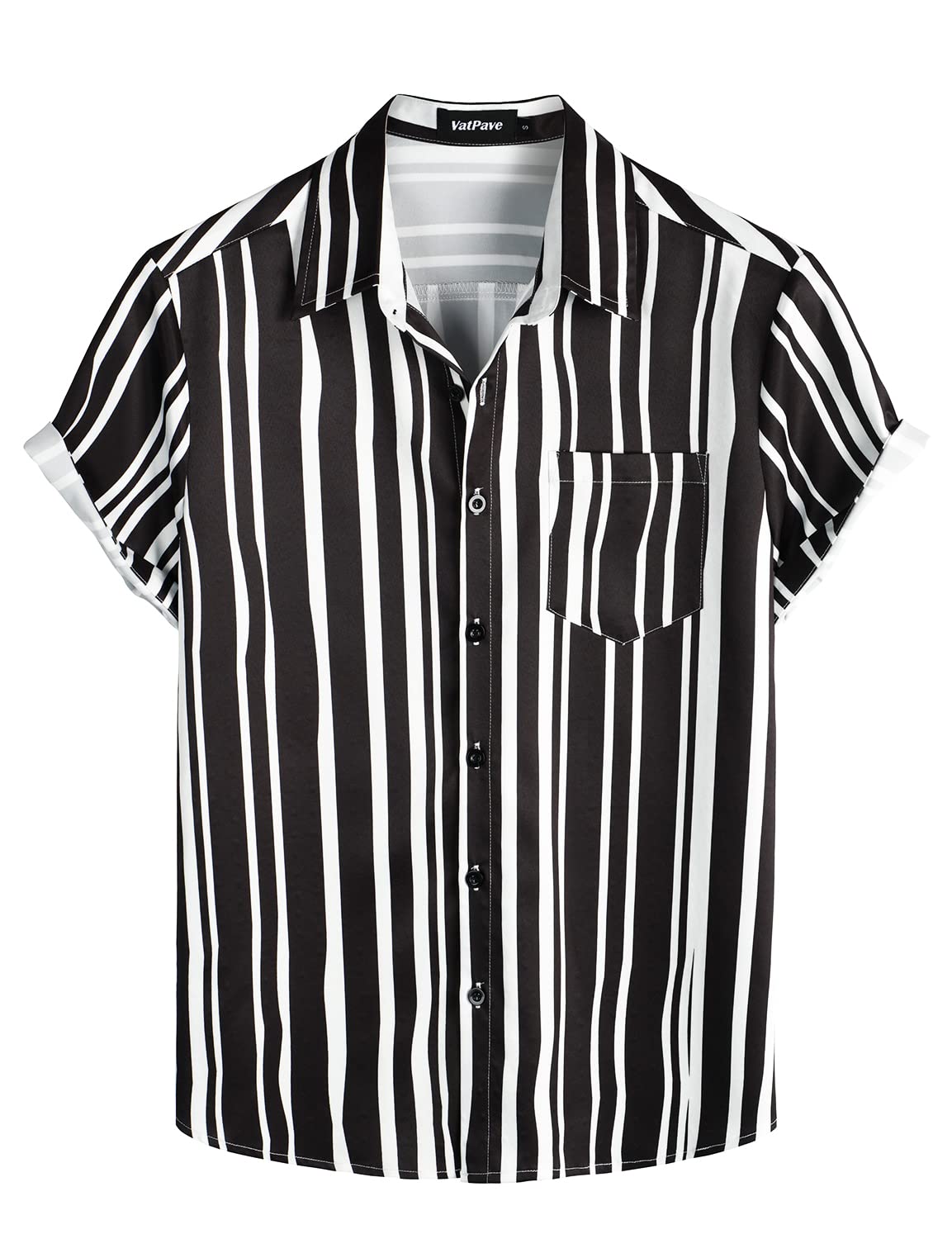 VATPAVE Mens Striped Summer Shirts Casual Button Down Short Sleeve Beach Stylish Untucked Hawaiian Shirts