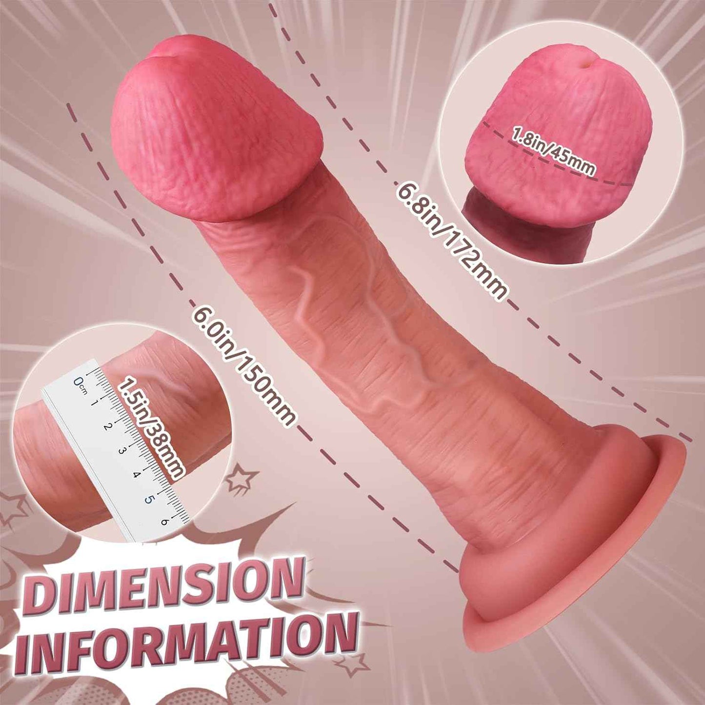 YAIORD Realistic Silicone Dildo with Suction Cup 6.8 Inch