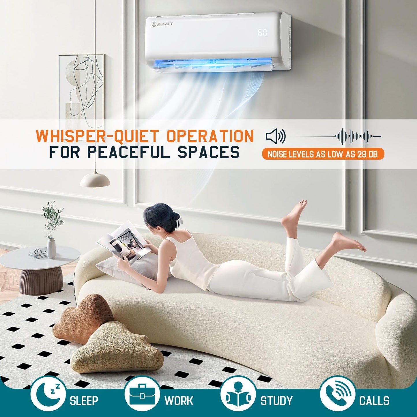 Albott Mini Split Air Conditioner and Heater, Inverter Energy-Efficient AC with Self-Cleaning, Remote, Energy Saving, Easy Installation