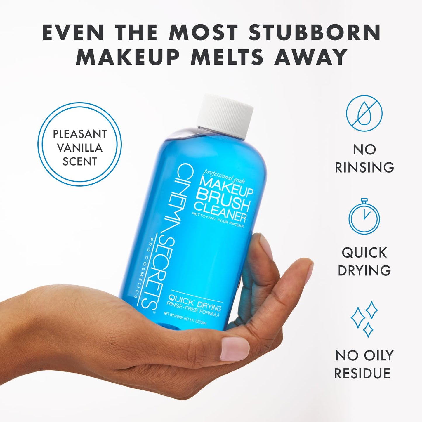 Cinema Secrets Original Blue Vanilla Makeup Brush Cleaner Solution - Professional Cleanser for Makeup Brushes - Quick-Drying, Rinse-Free Formula - Removes Stubborn Waterproof Make Up