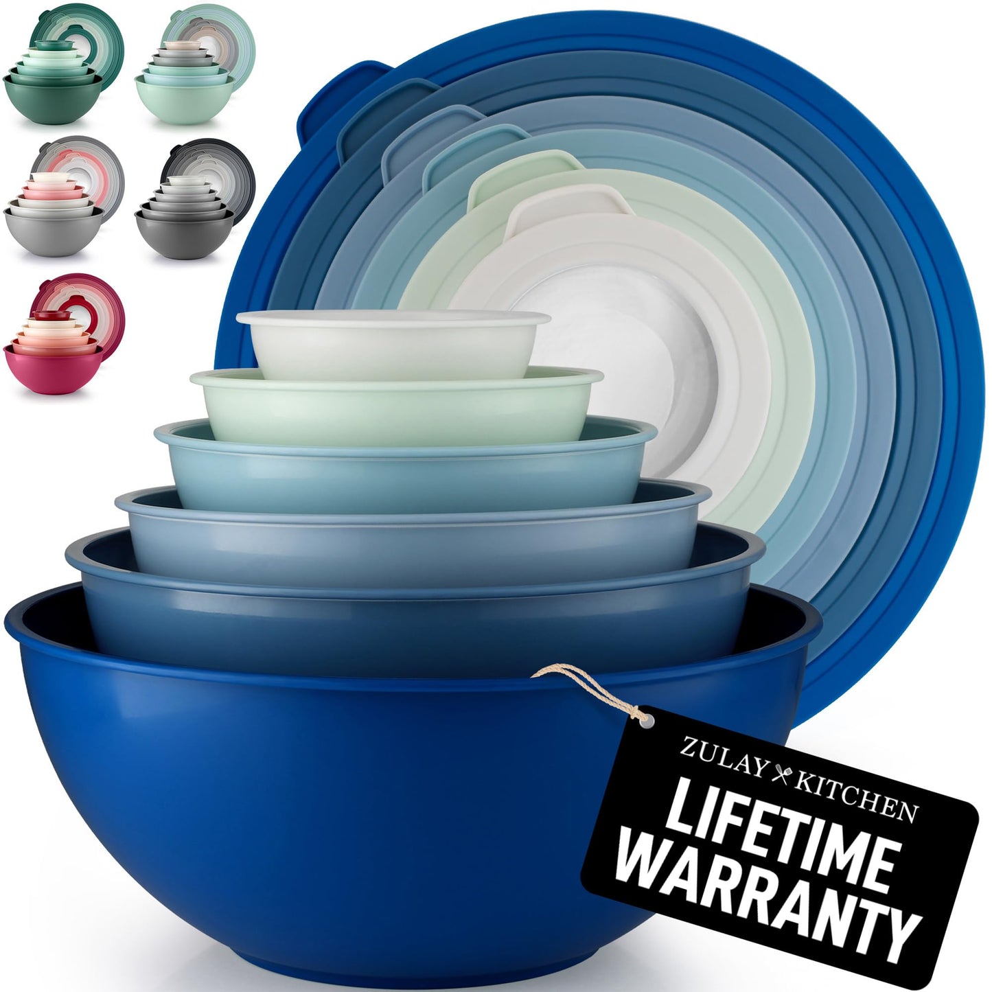 Zulay Kitchen Piece Plastic Mixing Bowls with Lids Set