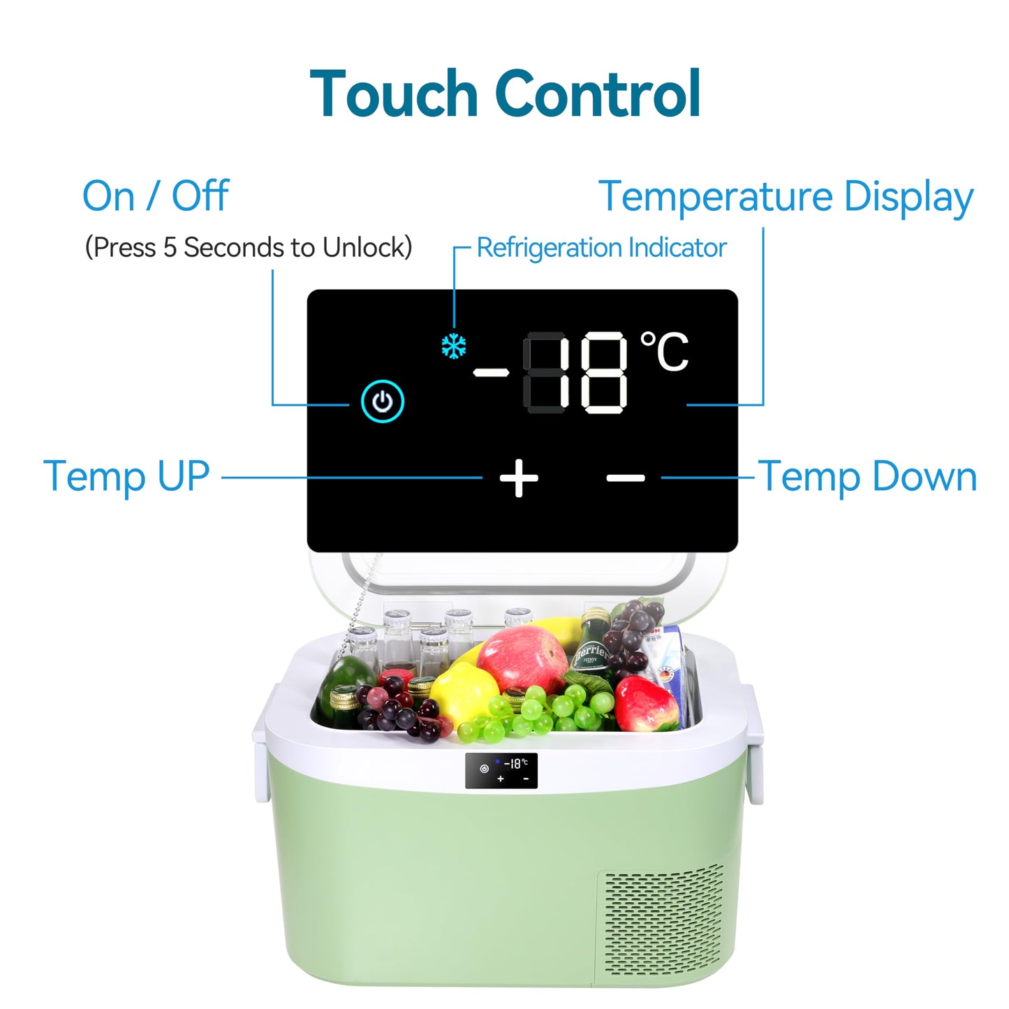 Megiu 12 Volt Car Refrigerator Portable Freezer Compressor Cooler -18~+15℃ with 12V / 24V DC 110～240 Volt AC