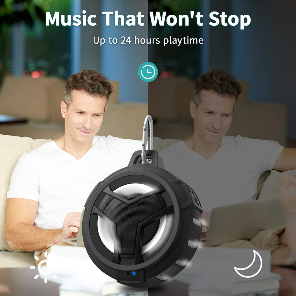 EBODA Shower Speaker, IP67 Waterproof Portable Bluetooth Speakers, TWS Speakers with Stereo Sound, Colorful LED Light and 2000mAh, Hands-Free Calling, Great for Shower, Pool, Beach, Hiking, Camping