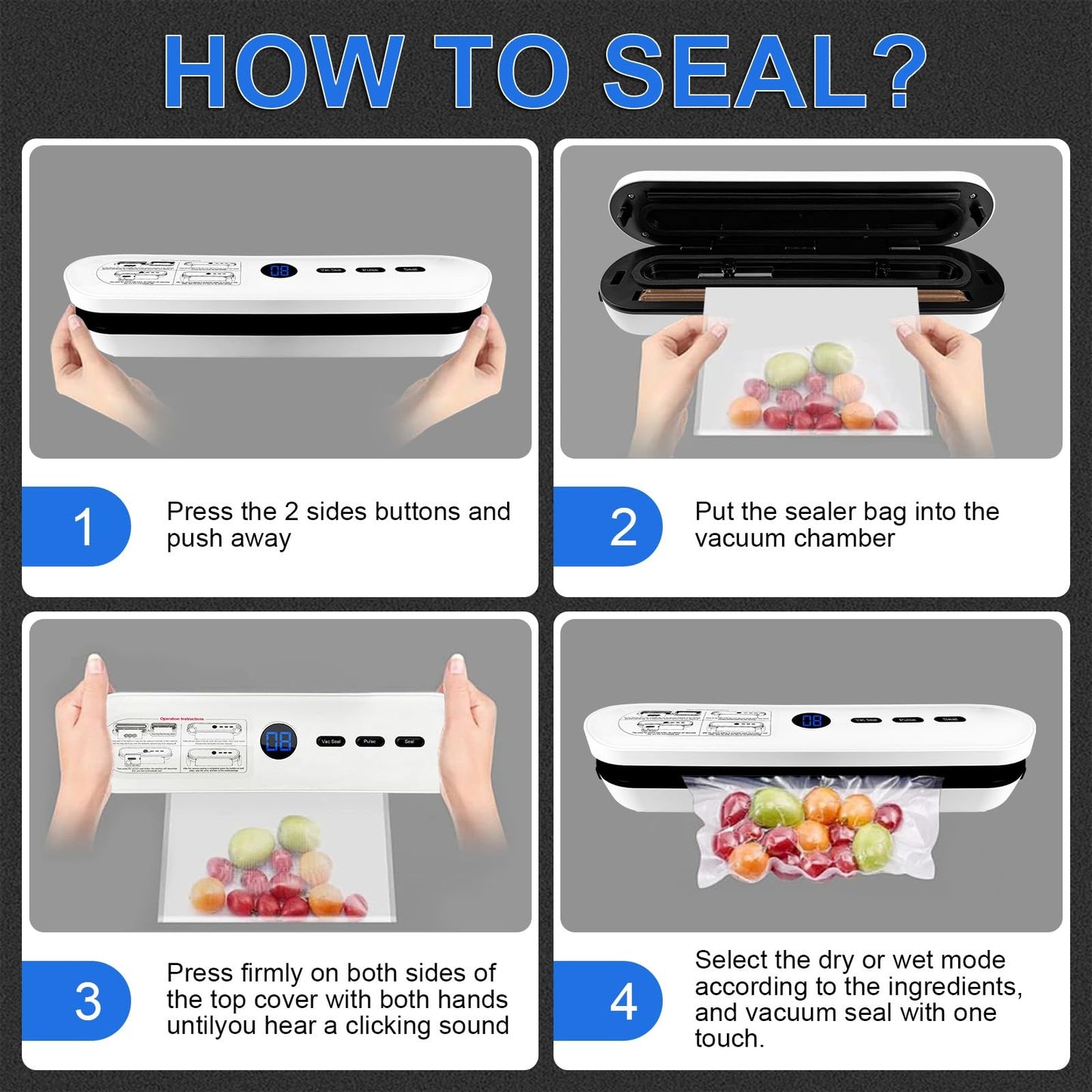 65KPa Automatic Food Vacuum Sealer,Small household vacuum sealer,food sealer,Digital Timer, Compact Design,with 10 Bags (white)