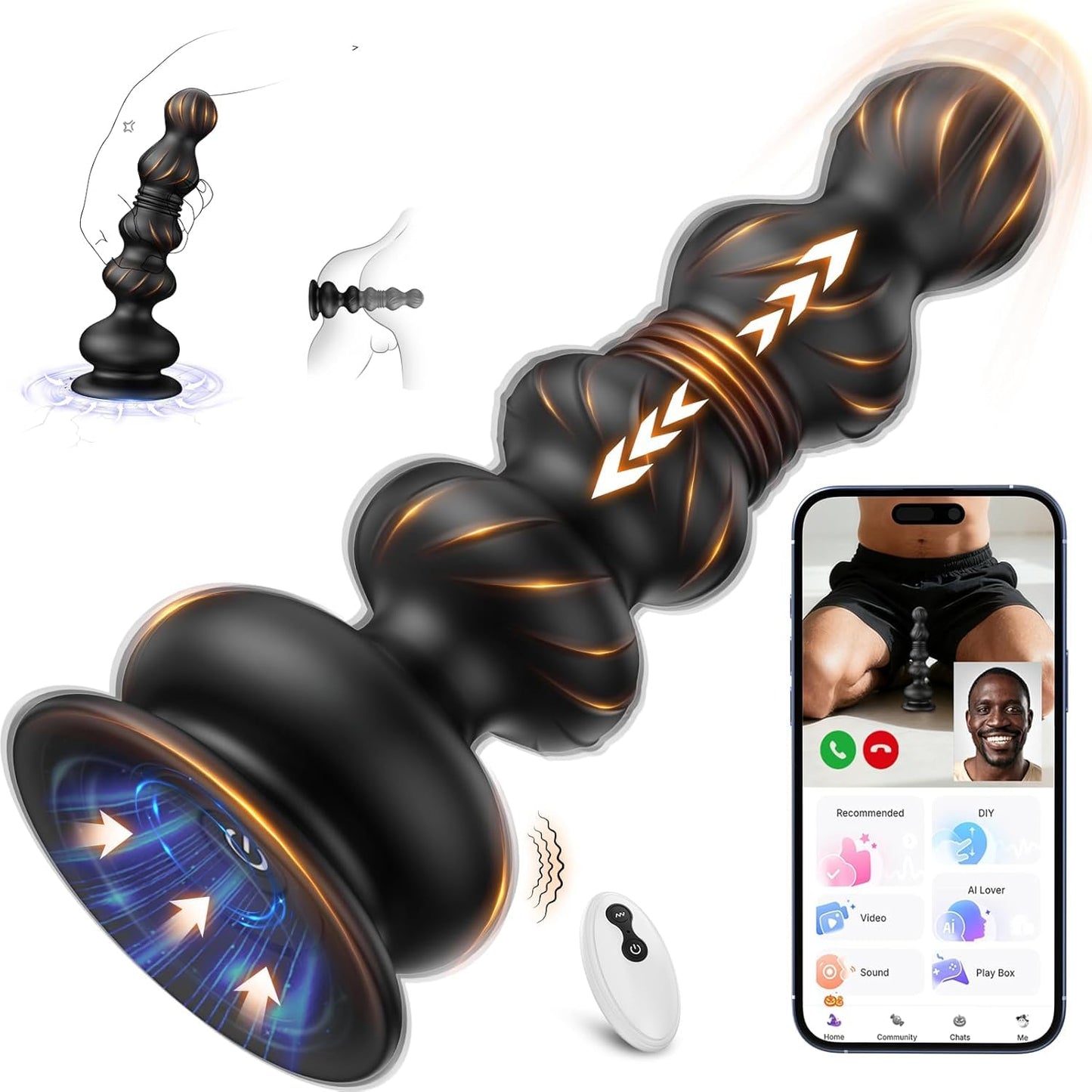 Thrusting Anal Beads Prostate Massager, BEISAR Anal Vibrator Anal Toys Butt Plug 10 Vibrating Thrusting Anal Plug Male Sex Toys for Men Women Adult Toys Gradual Bead Anal Trainer App