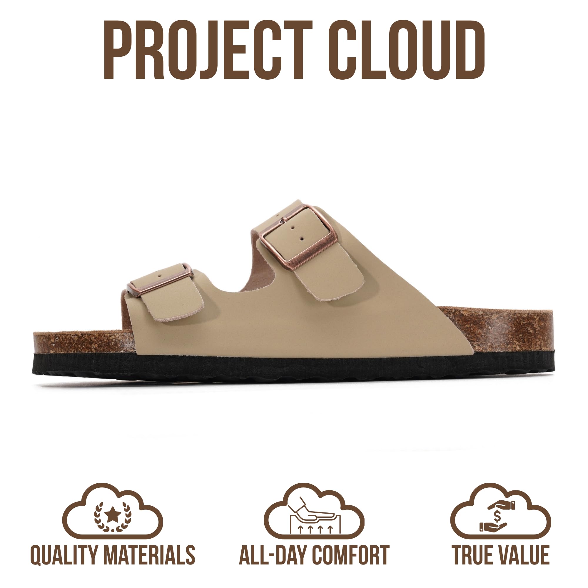 Project Cloud 100% Genuine Leather Flat Sandals For Women 2026 Cork Footbed Womens Sandals with Memory Foam and arch support Vacation Essentials Slides for Women Footwear (Venita)