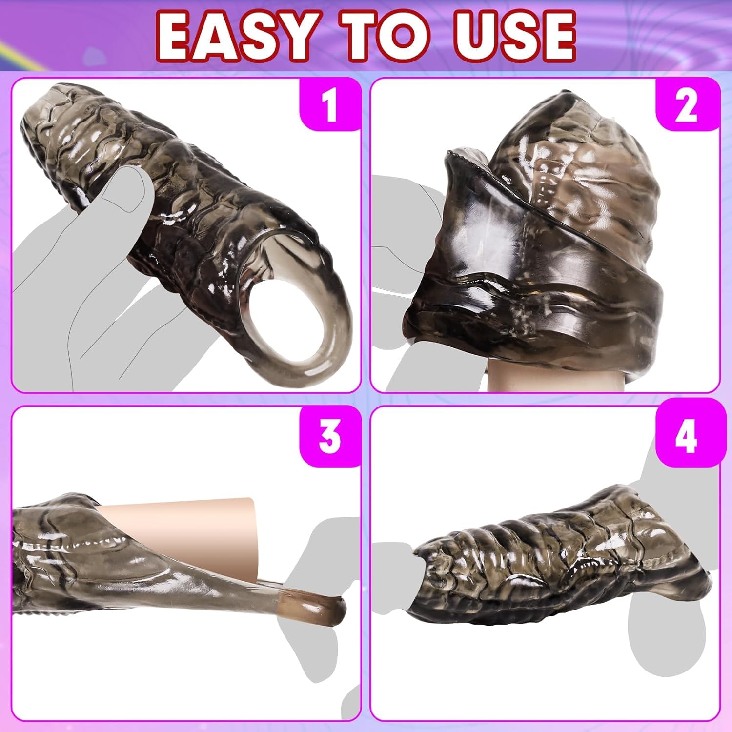 Monster Penis Sleeve with 3 Textures, Girth Enhancer for Men, Soft Silicone Cock Extender, Reusable Penis Sheath for Enlarge & Delay, Realistic Veins Sex Toys for Couples