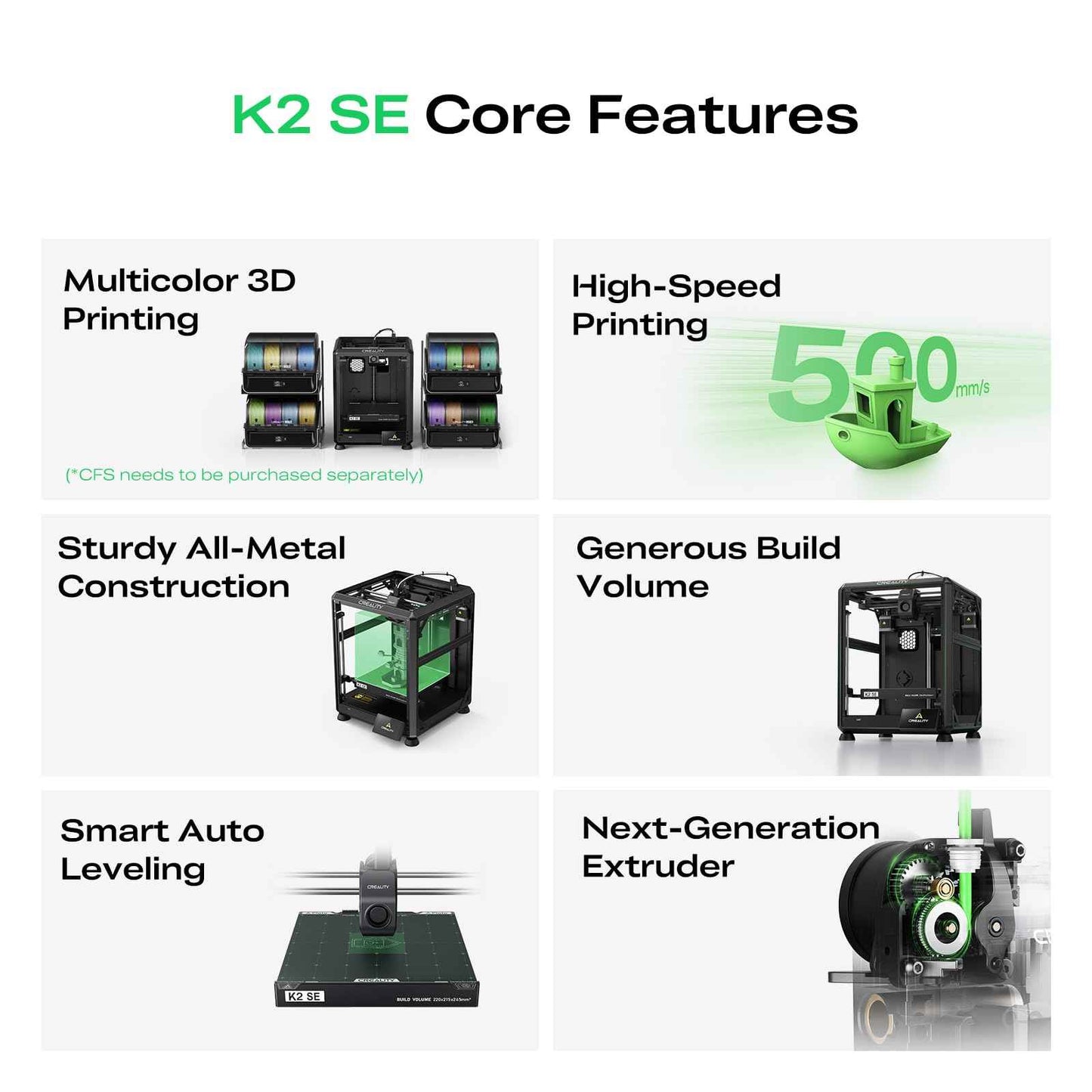 Creality K2 SE 3D Printer, 500mm/s High-Speed Printing, Support Multi Color 3D Printing Needs CFS, Solid Metal Build, Auto Leveling