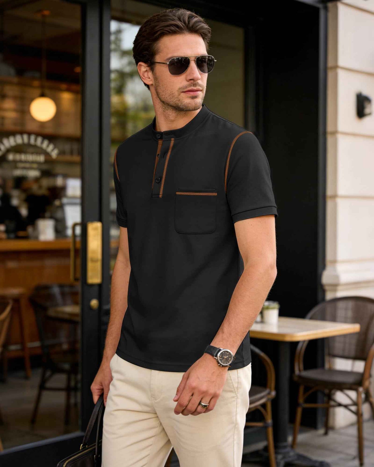 QOSOQ Men's Henley Shirt Short Sleeve T-Shirt Casual Top Pullover Summer Lightweight Tee Shirts with Button