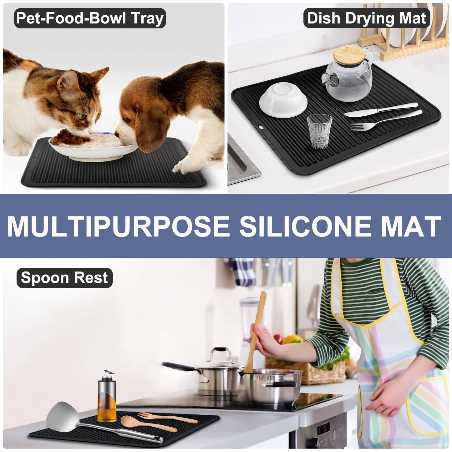 Walfos Silicone Trivets Set - Heat Resistant Pot Holder, Non-Slip & Flexible,Multi-Purpose Kitchen Table Mat, Prefect for Hot Dishes,Spoon Holder, Oven Mitt