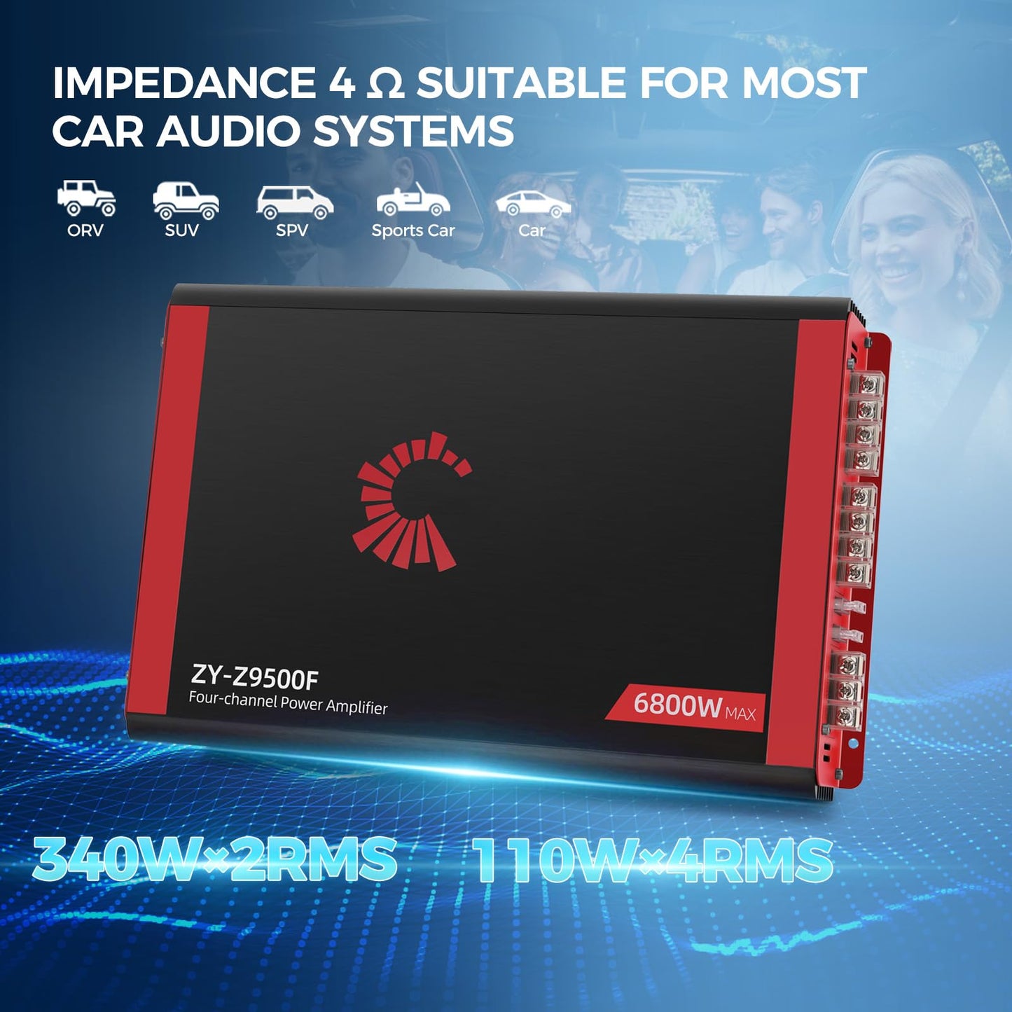 CLES ZYZ 2026 High Power 4 Channel Car Amplifier - 6800W Max, 4x170W RMS @2Ω, 2 Bridged Channels (340W) -Your Commute De-Stresser & Old Car Revival Kit