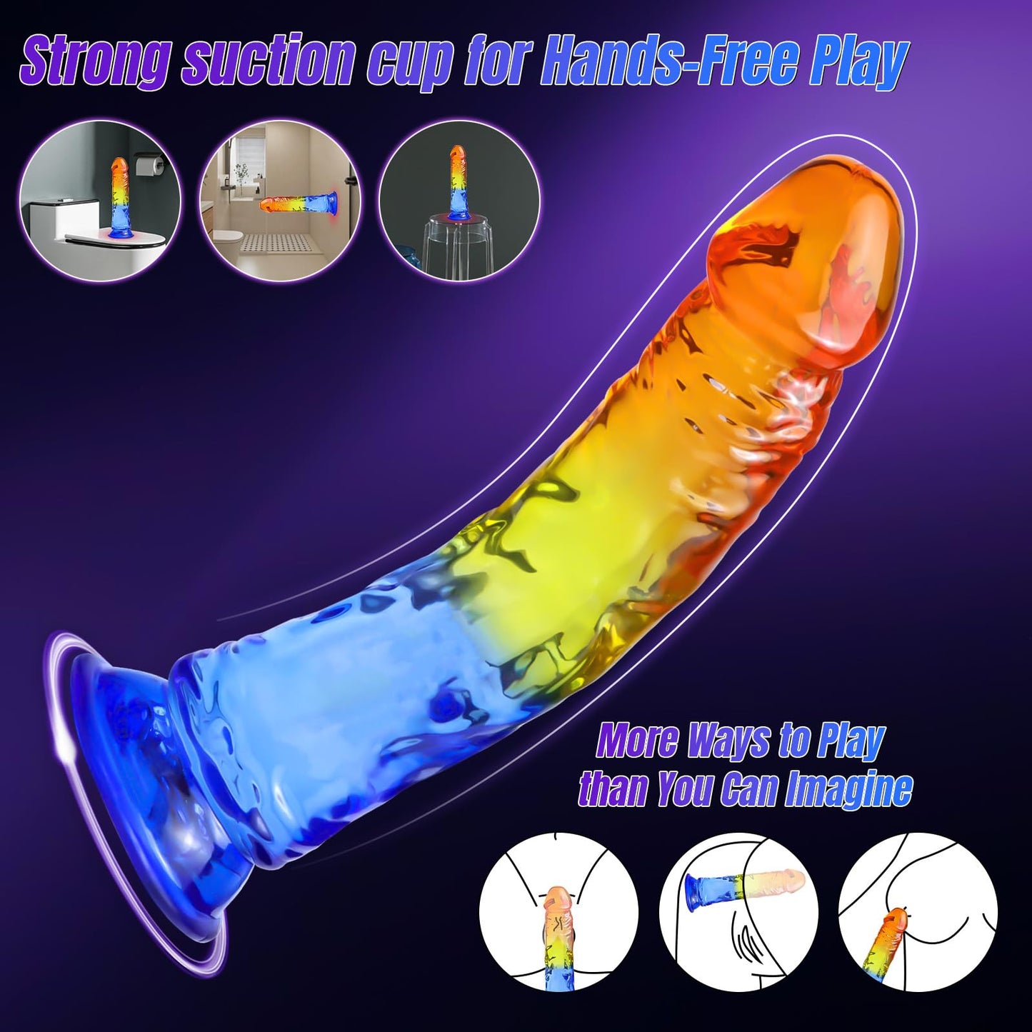 9 Inch Colorful Silicone Dildo, Blue-Yellow Clear Soft Flexible Dildo with Strong Suction Cup for Hands Free Play, Adult G-Spot Sex Toys for Vaginal and Anal Stimulation