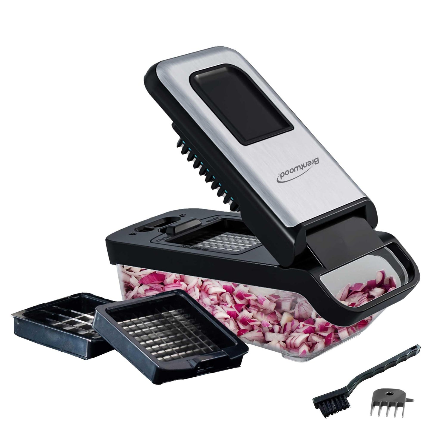 Brentwood Food Chopper and Vegetable Dicer with Storage Container and Stainless Steel Blades
