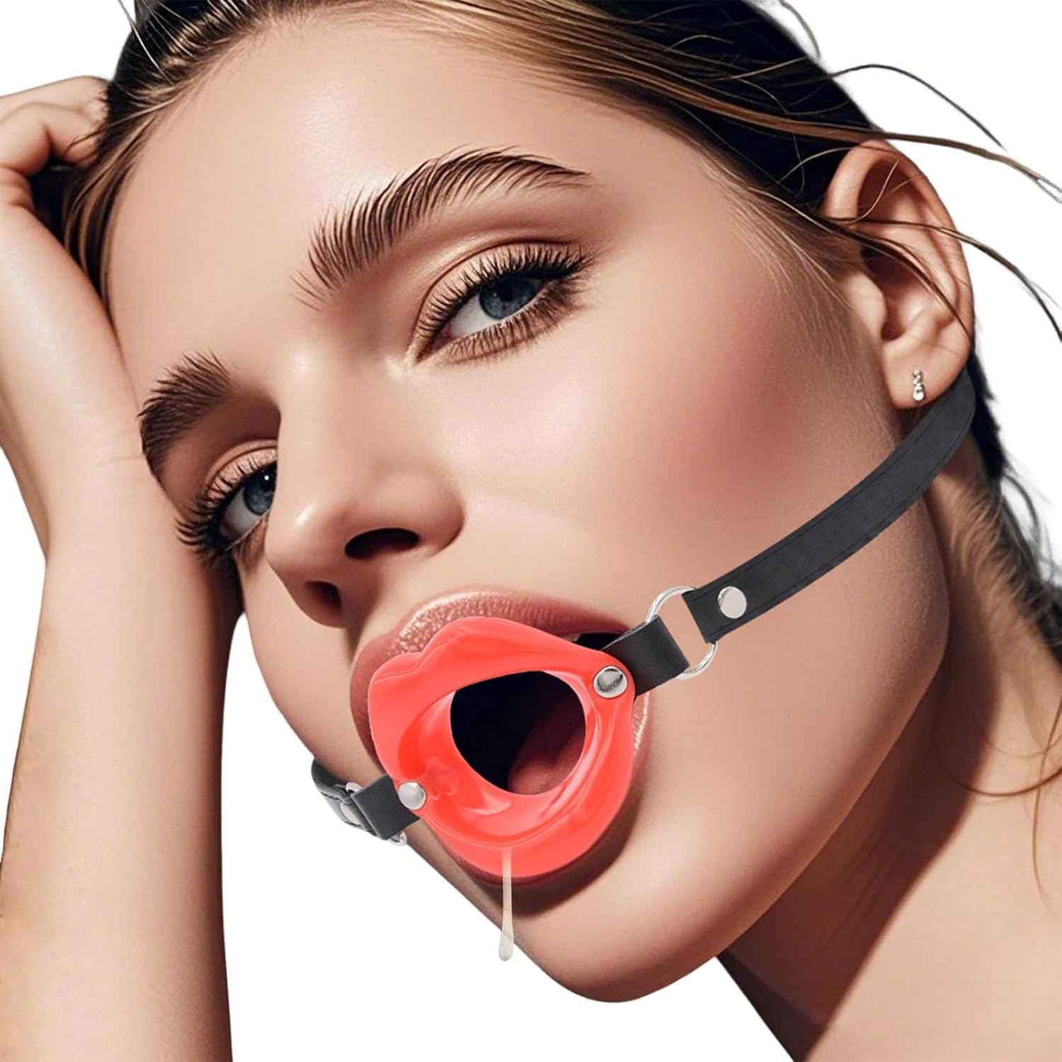 Sexy Open Mounth Gag, Silicone Lips Ball Gag for Bed Sex Play, O Ring BDSM Sex Bondage Gags & Muzzles, Valentines Day Mouth Sex Toy Gag Sex Accessories for Adults Couples Oral, Red